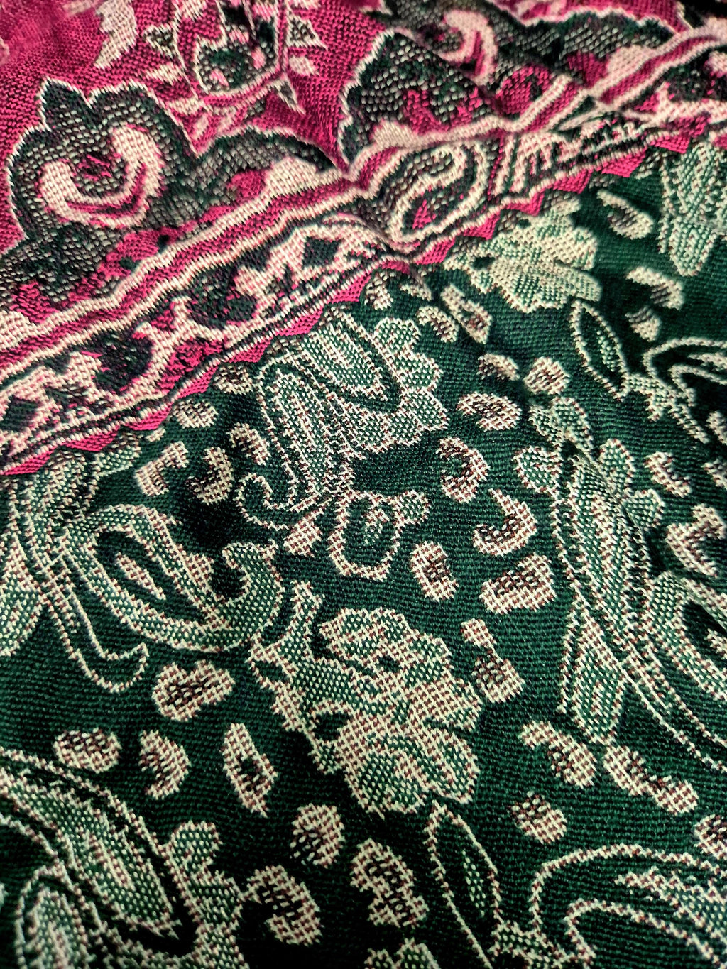 Cashmere Scarf/Headscarf Embroidered Green and Purple