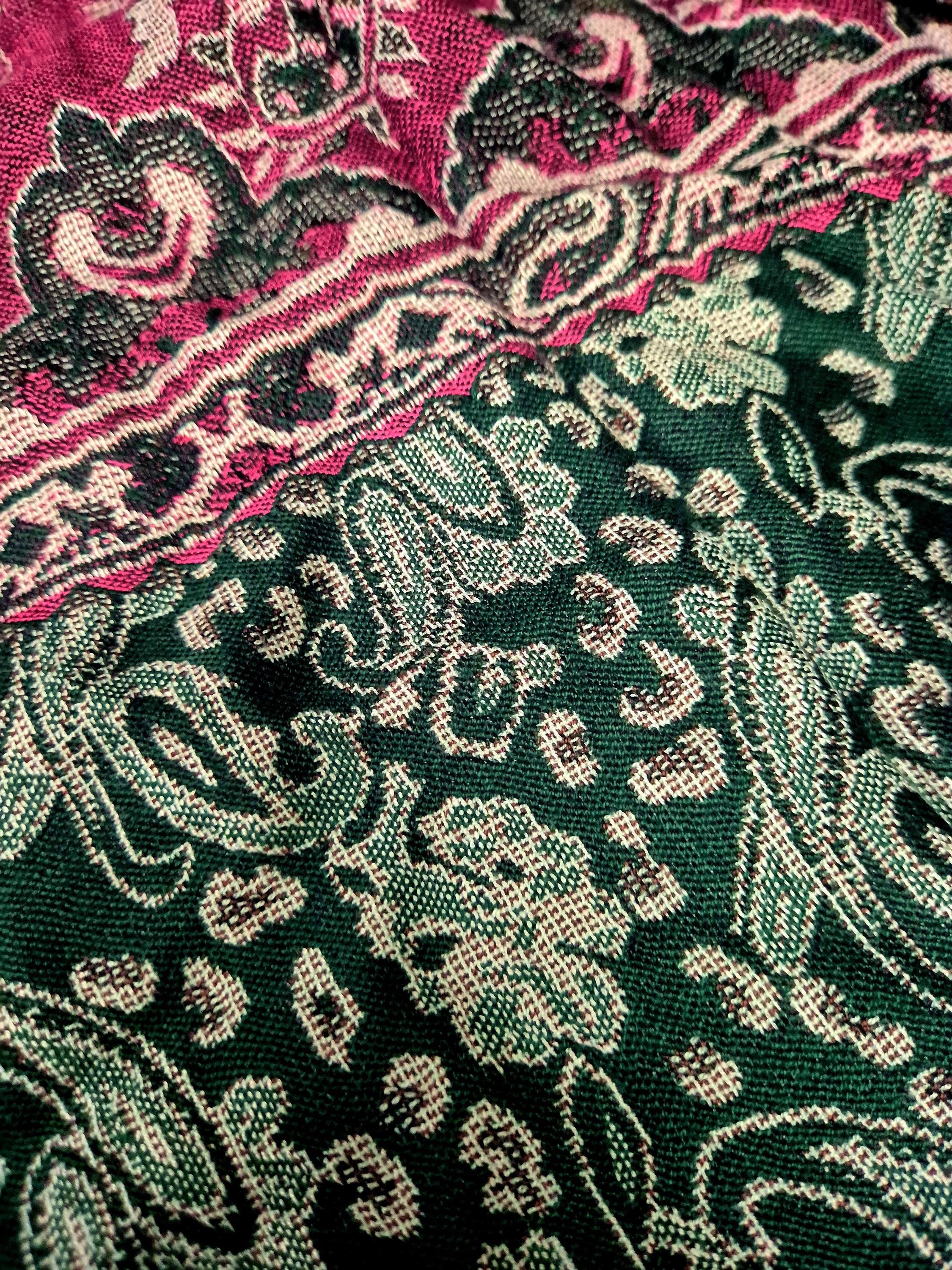 Cashmere Scarf/Headscarf Embroidered Green and Purple