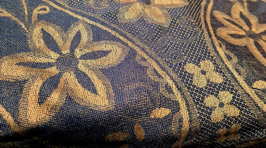 Cashmere Scarf/Headscarf Embroidered Blue and Gold
