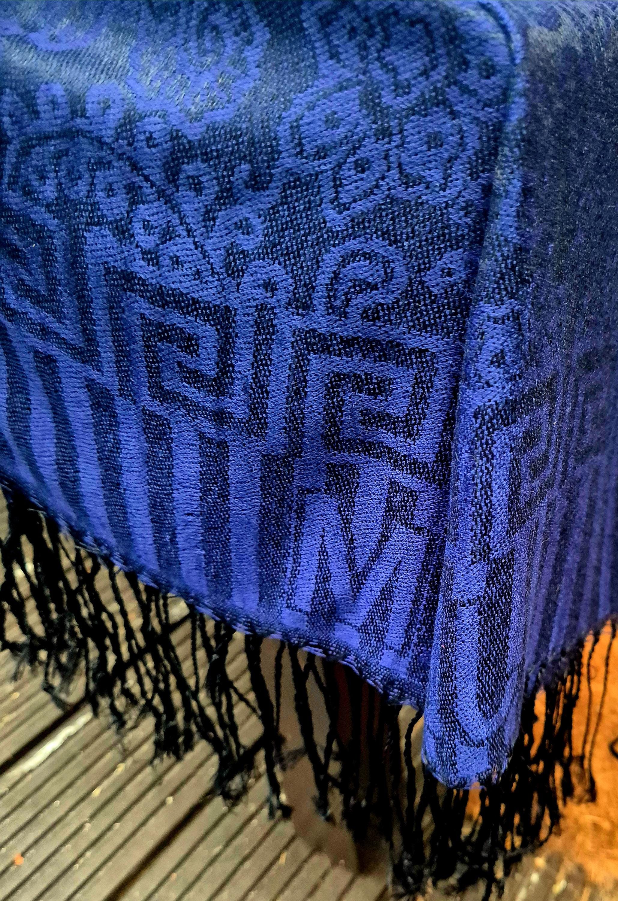 Cashmere Scarf/Headscarf Embroidered Blue