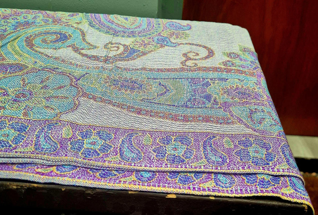 Cashmere Scarf/Headscarf Embroidered Blue