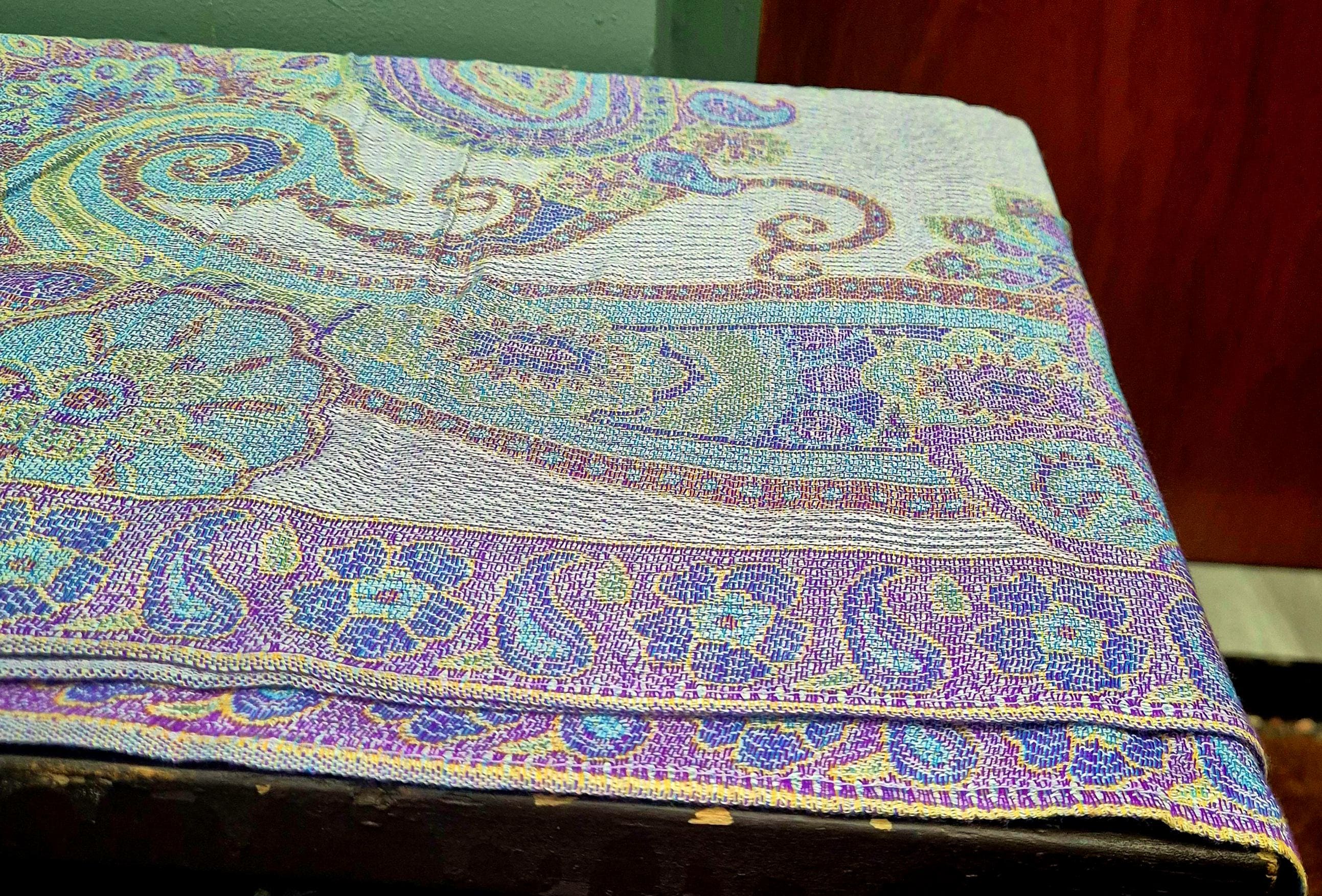 Cashmere Scarf/Headscarf Embroidered Blue