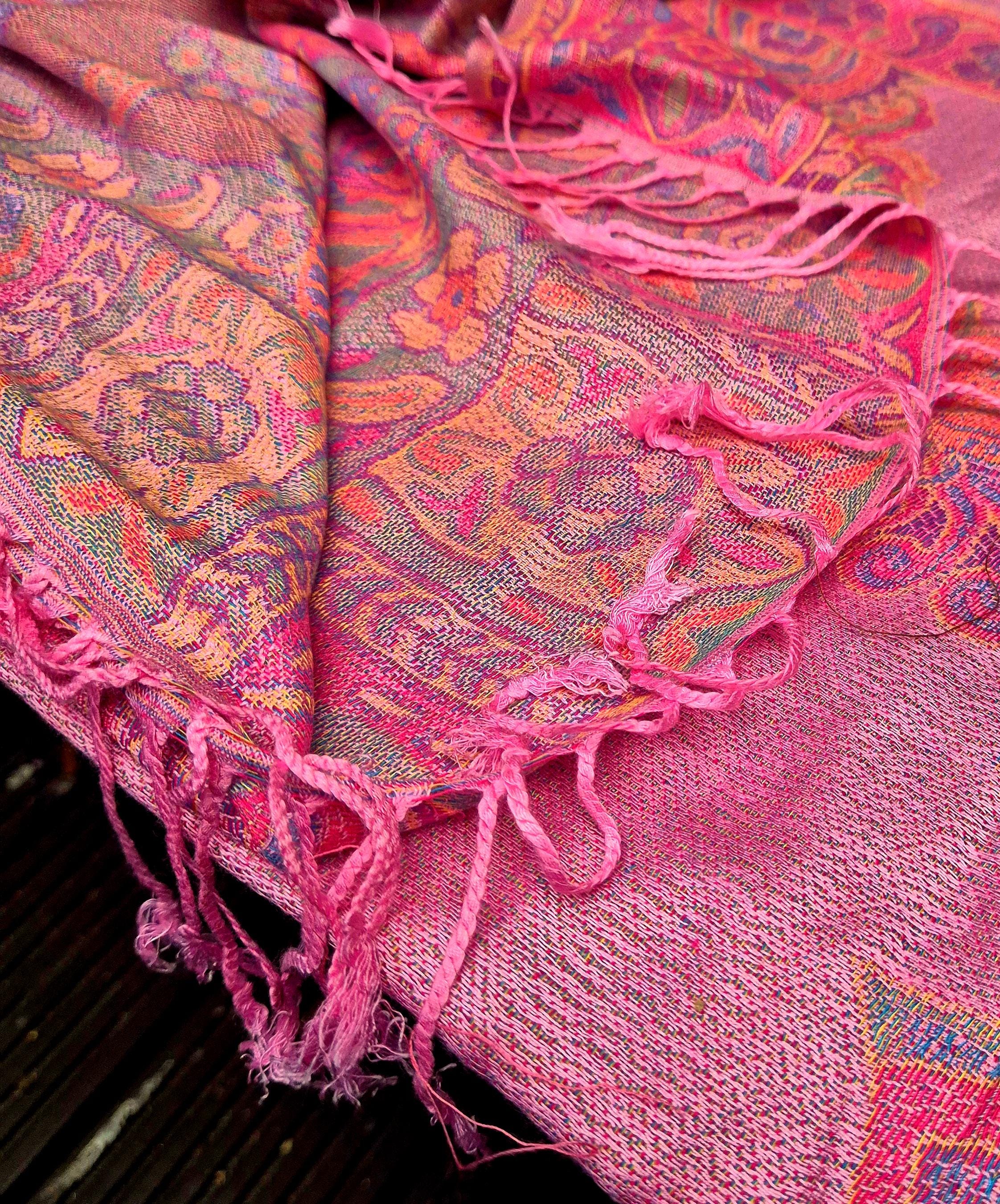 Cashmere Scarf/Headscarf Embroidered Pink