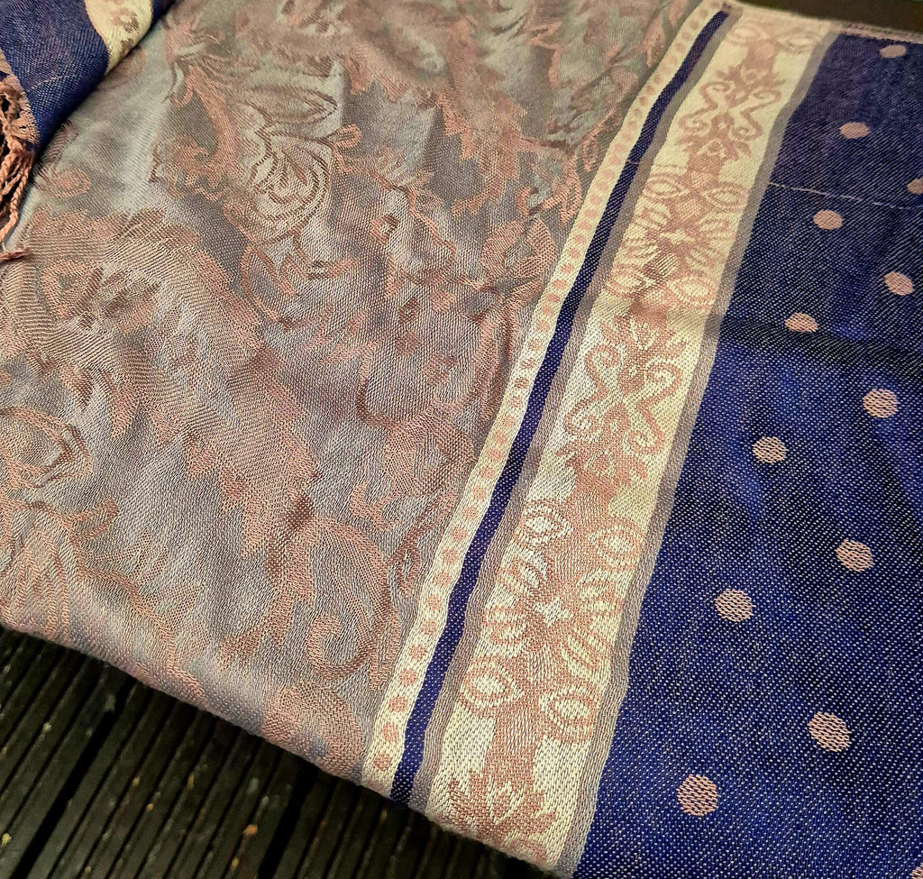 Cashmere Scarf/Headscarf Embroidered Blue