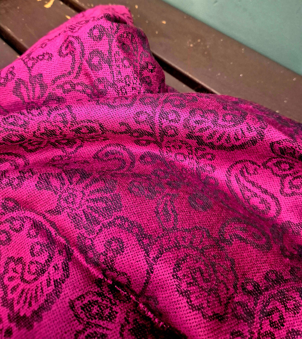 Cashmere Keffiyeh Style Scarf/Headscarf Embroidered Purple/Pink