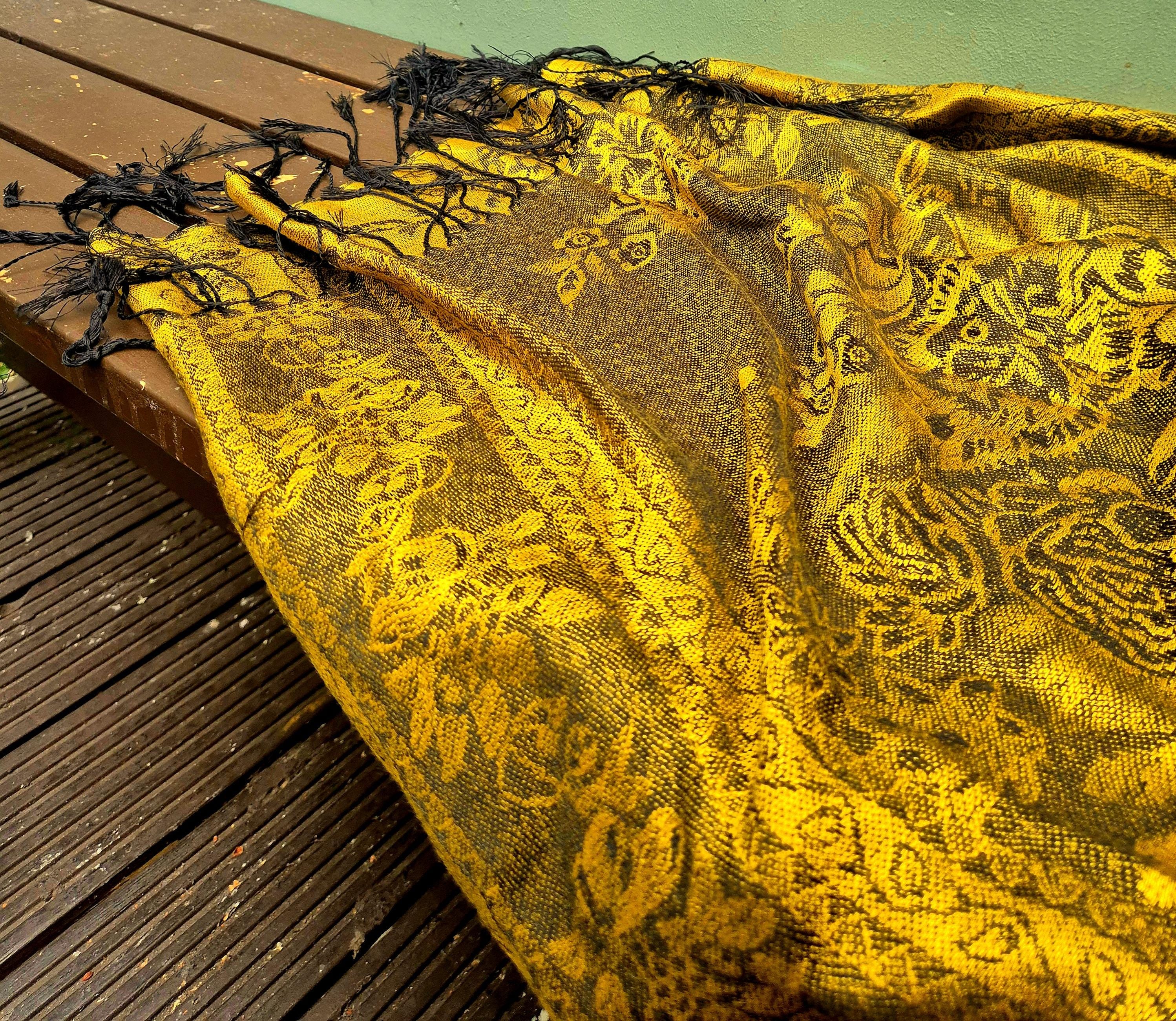 Cashmere Scarf/Headscarf Embroidered Gold