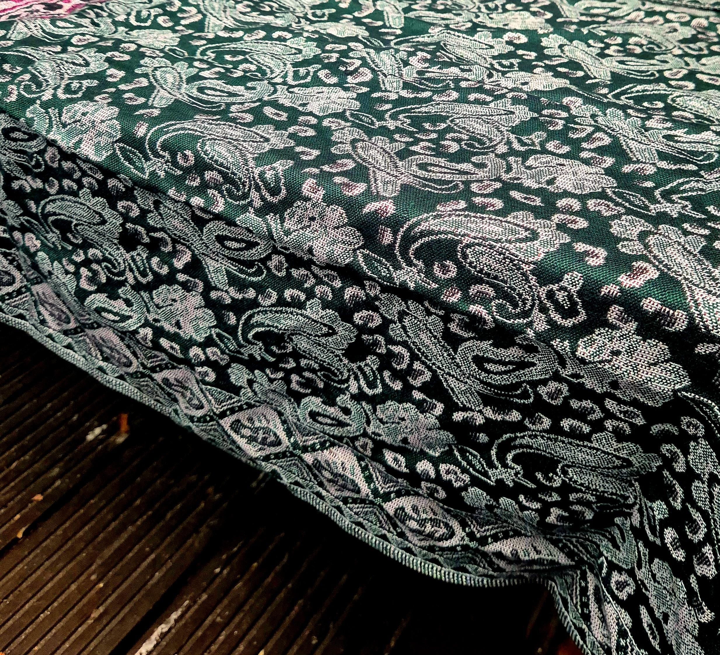 Cashmere Scarf/Headscarf Embroidered Green and Purple