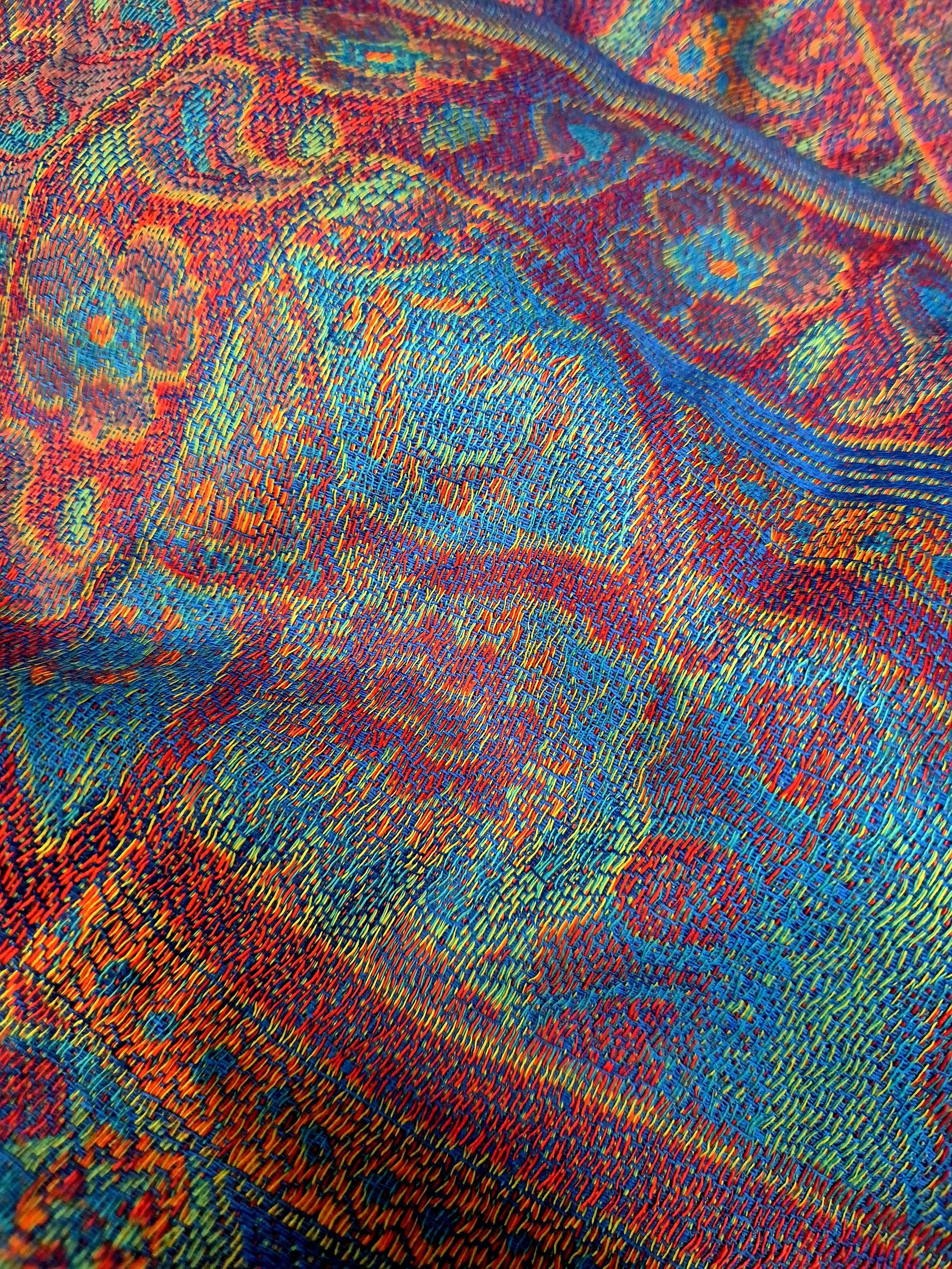 Cashmere Scarf/Headscarf Embroidered Blue and Pink