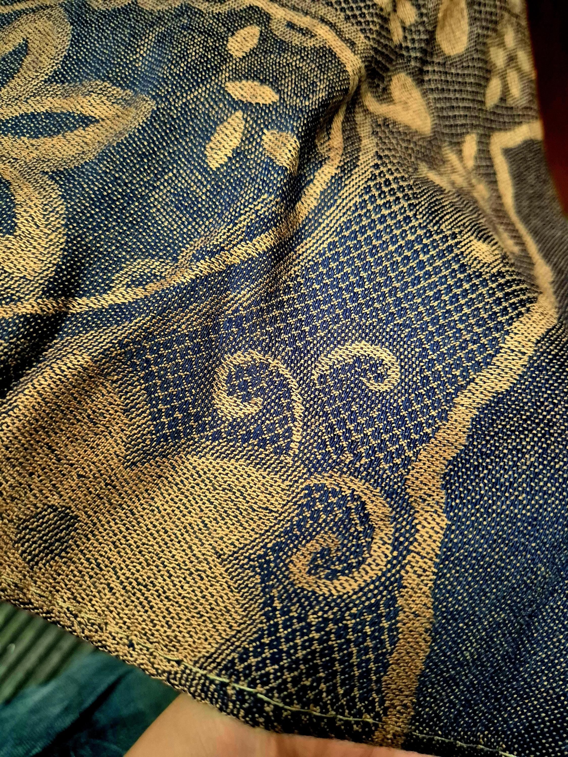 Cashmere Scarf/Headscarf Embroidered Blue and Gold