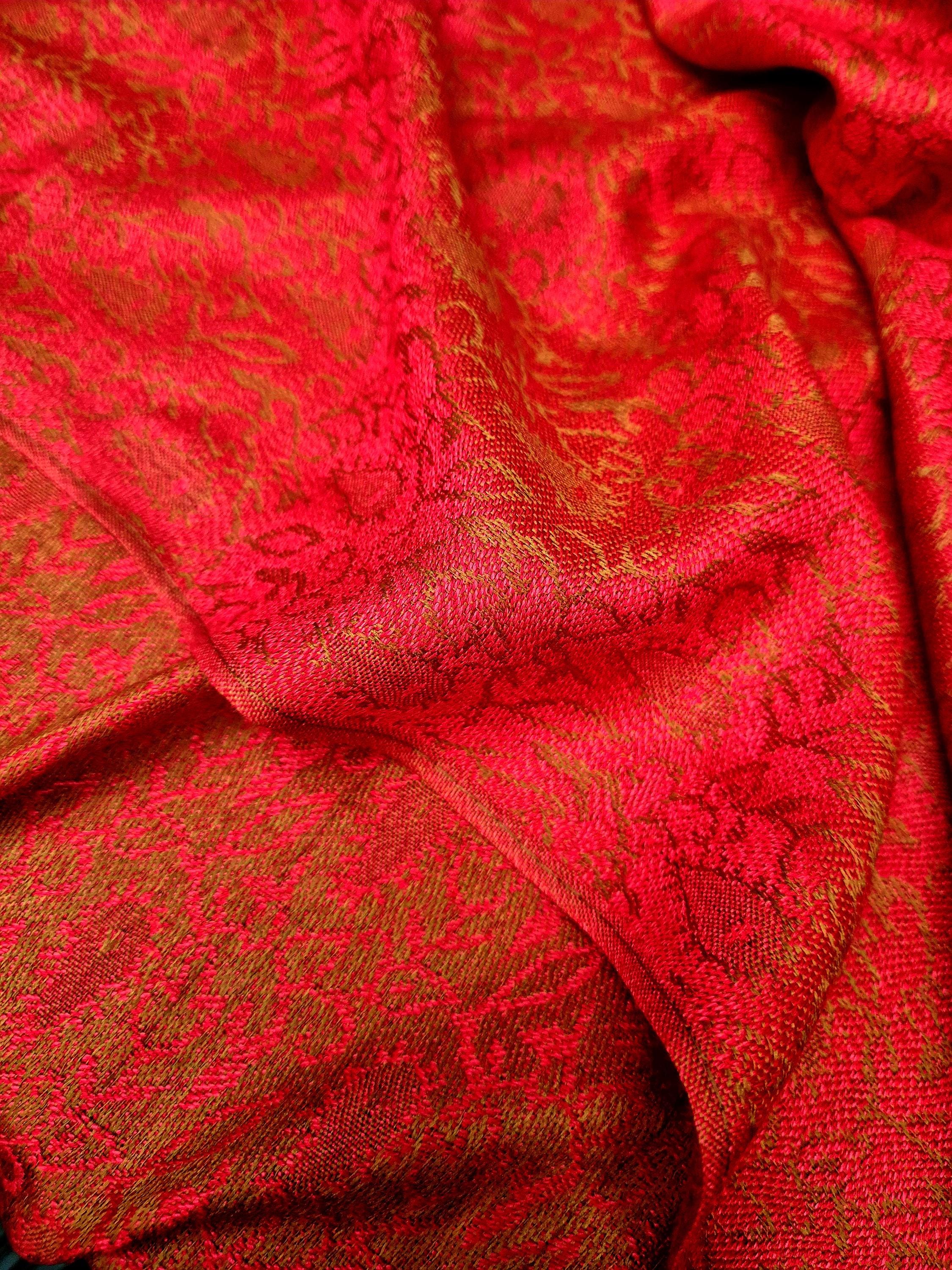 Cashmere Keffiyeh Style Scarf/Headscarf Gold and Red