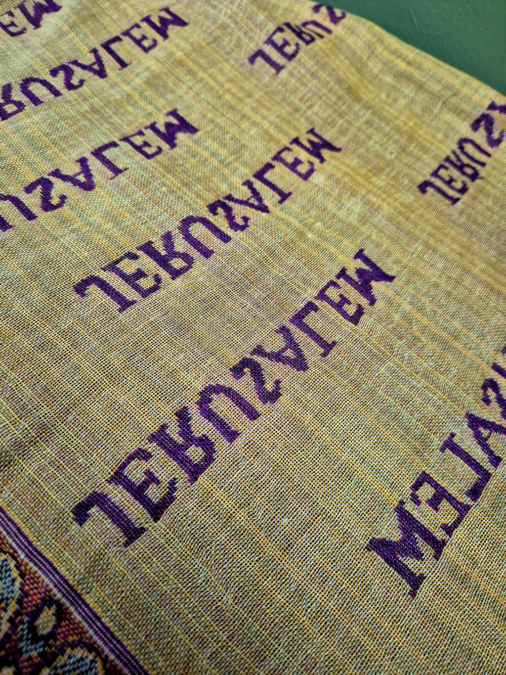 Cashmere Keffiyeh Style Scarf/Headscarf Embroidered Purple and Gold