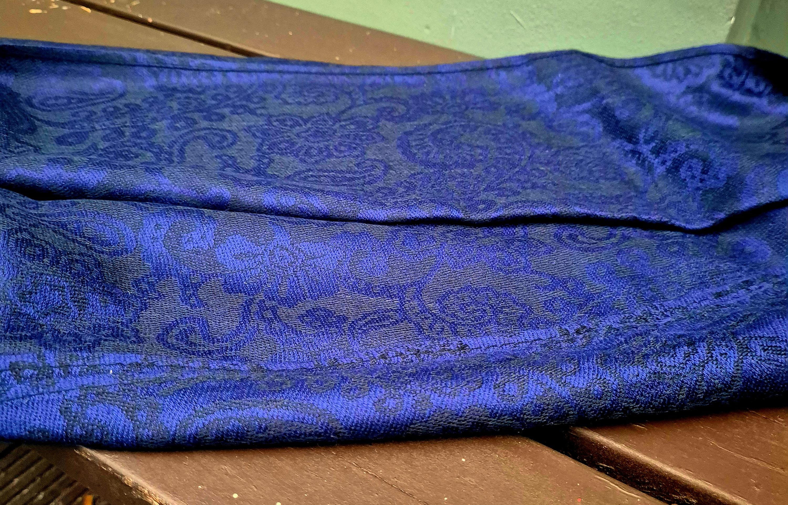 Cashmere Scarf/Headscarf Embroidered Blue