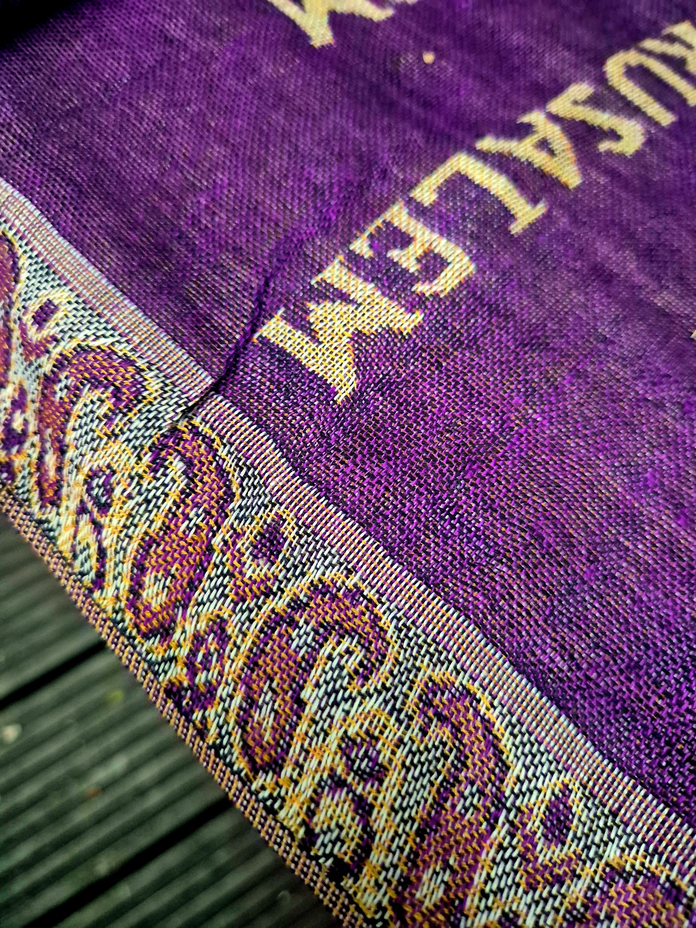 Cashmere Keffiyeh Style Scarf/Headscarf Embroidered Purple and Gold