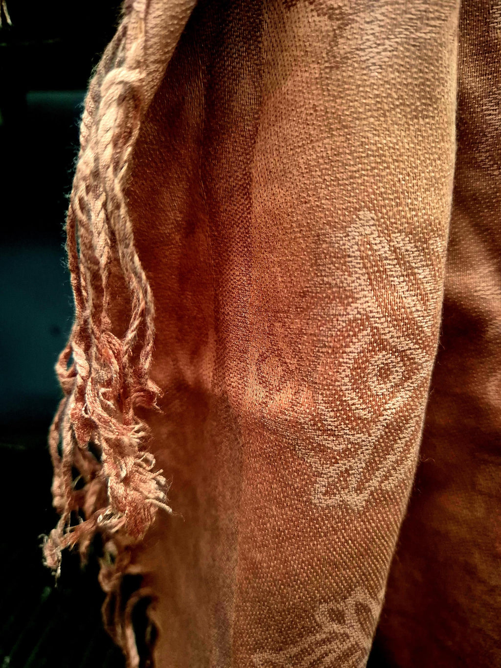 Cashmere Keffiyeh Style Scarf/Headscarf Embroidered Tan