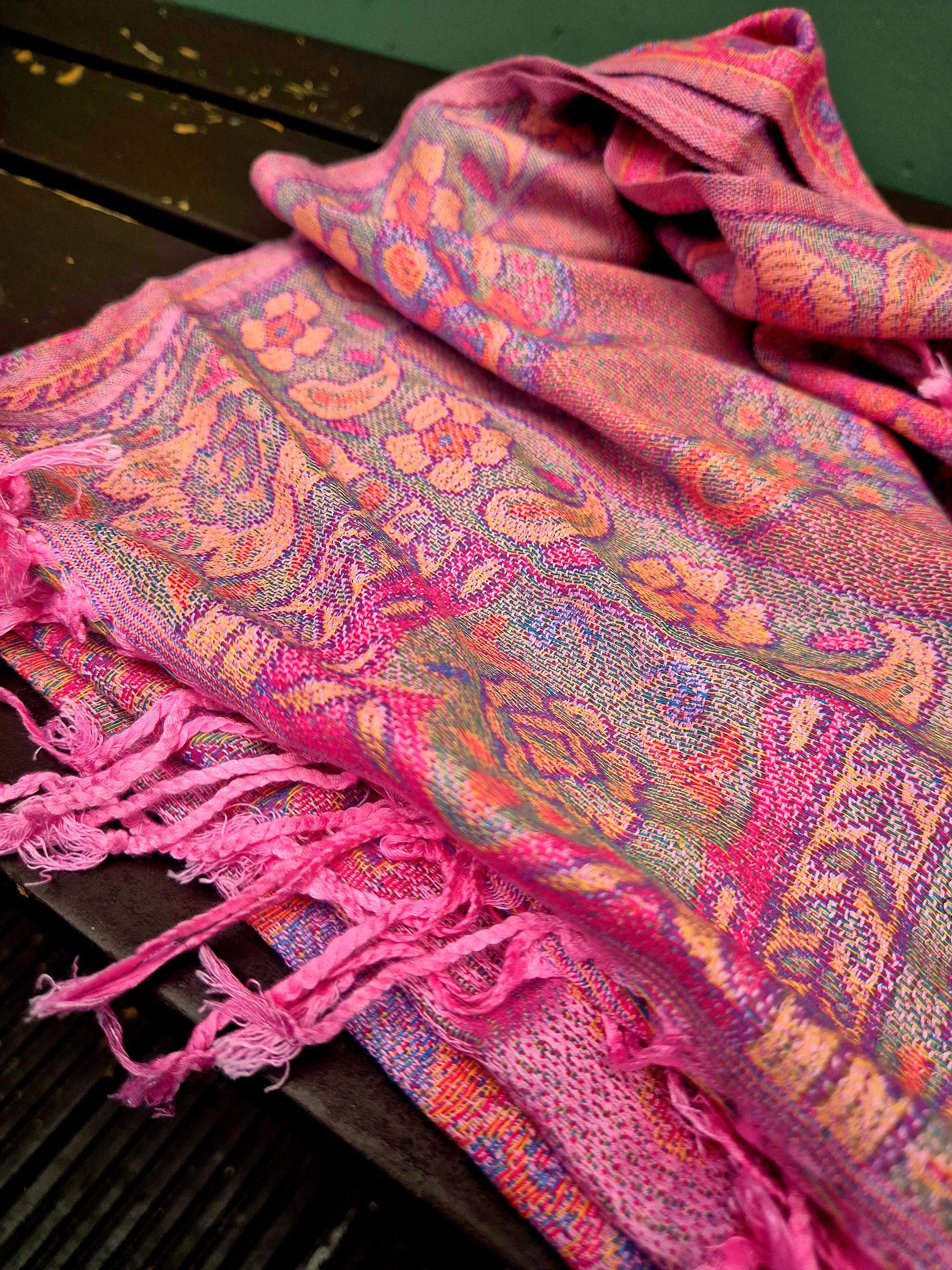 Cashmere Scarf/Headscarf Embroidered Pink