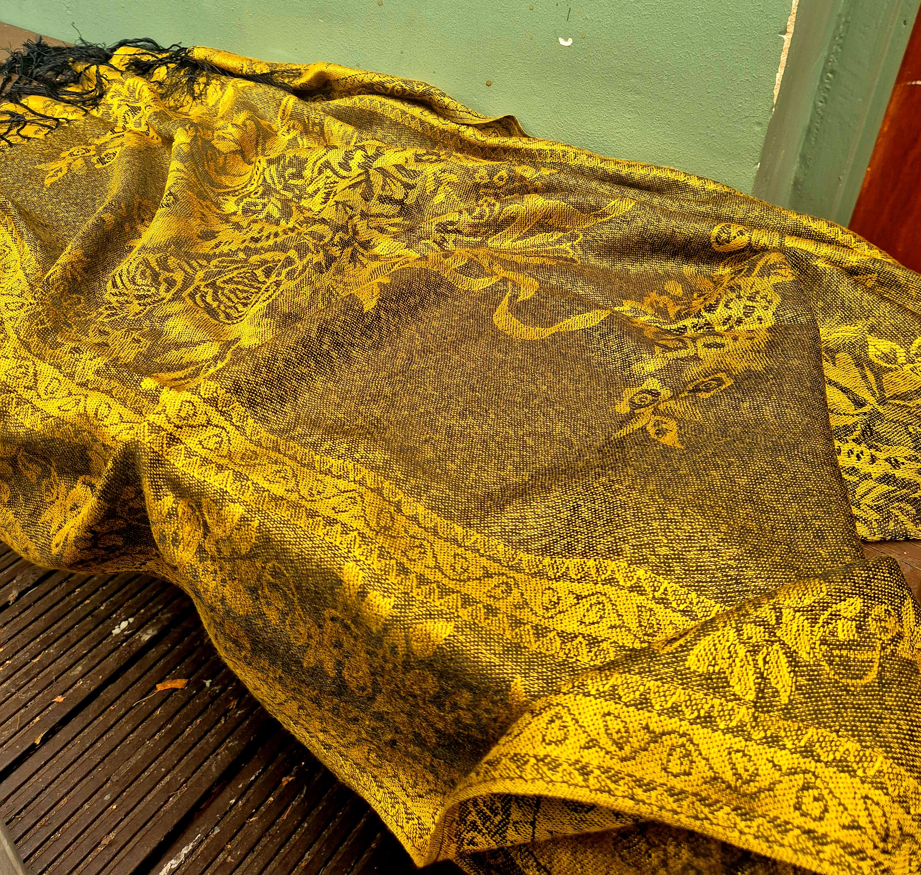 Cashmere Scarf/Headscarf Embroidered Gold
