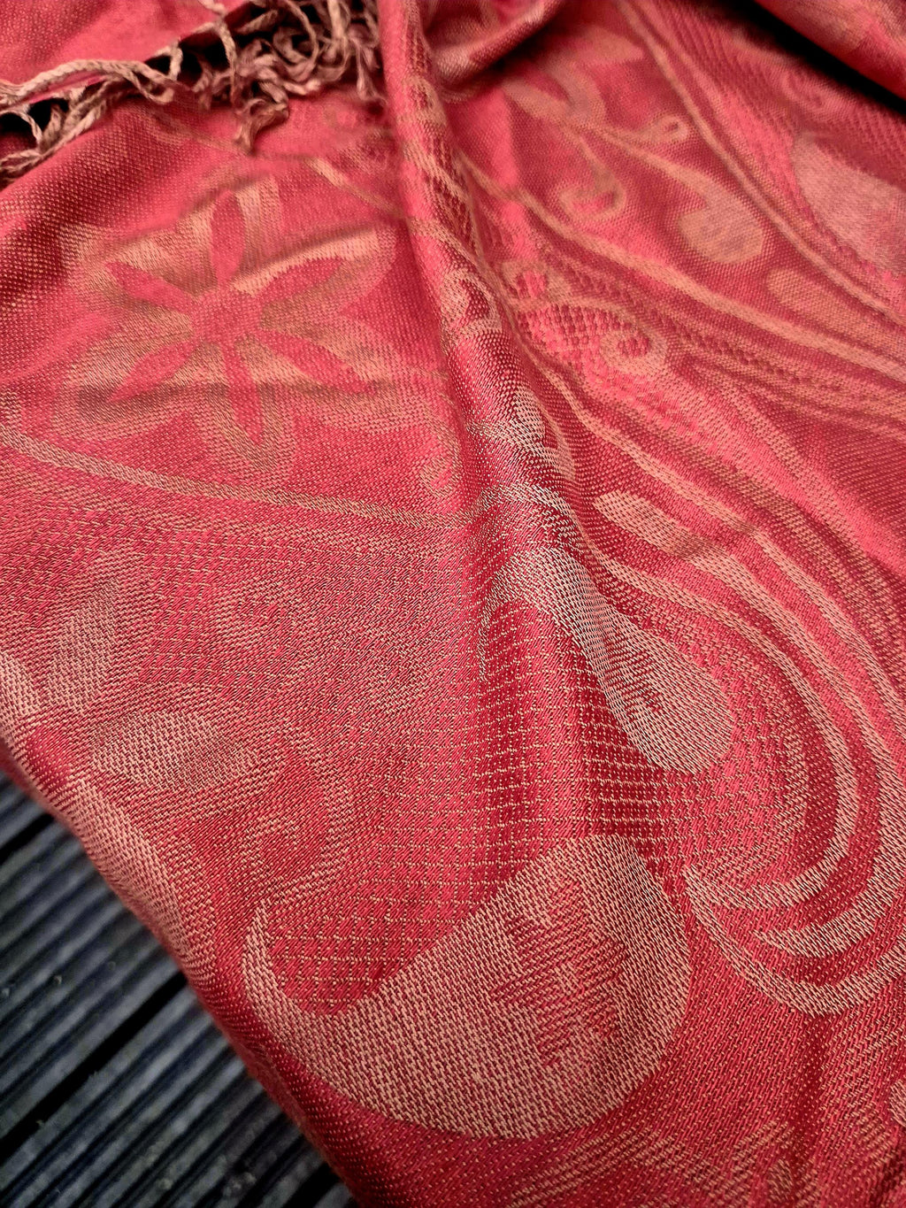 Cashmere Keffiyeh Style Scarf/Headscarf Embroidered Red
