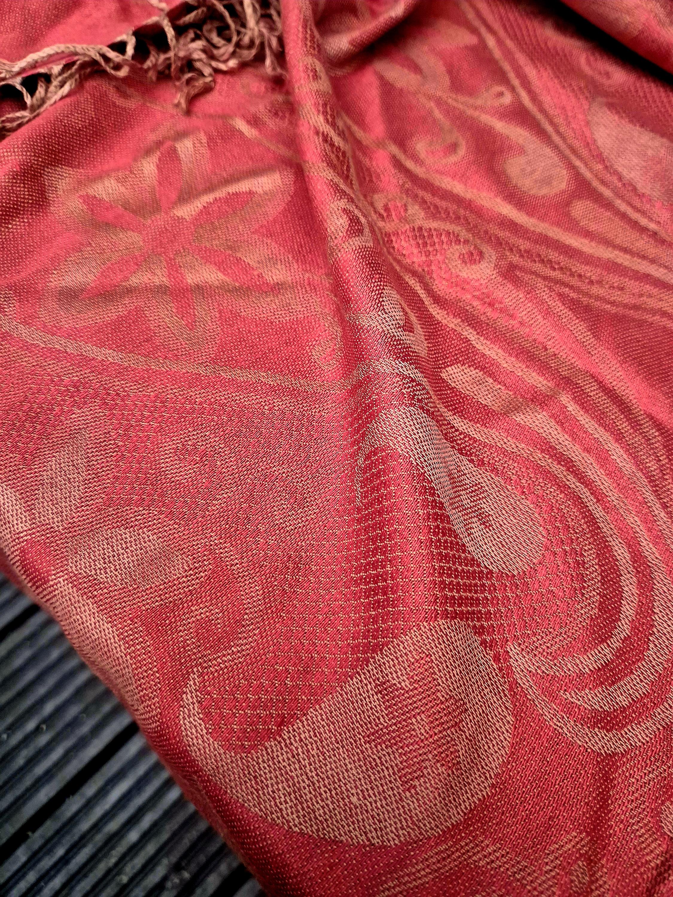 Cashmere Keffiyeh Style Scarf/Headscarf Embroidered Red