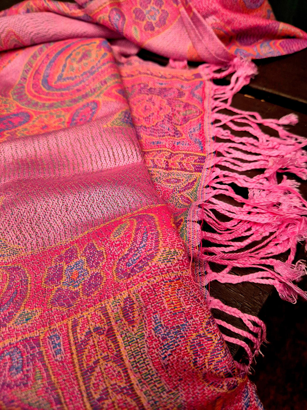 Cashmere Scarf/Headscarf Embroidered Pink