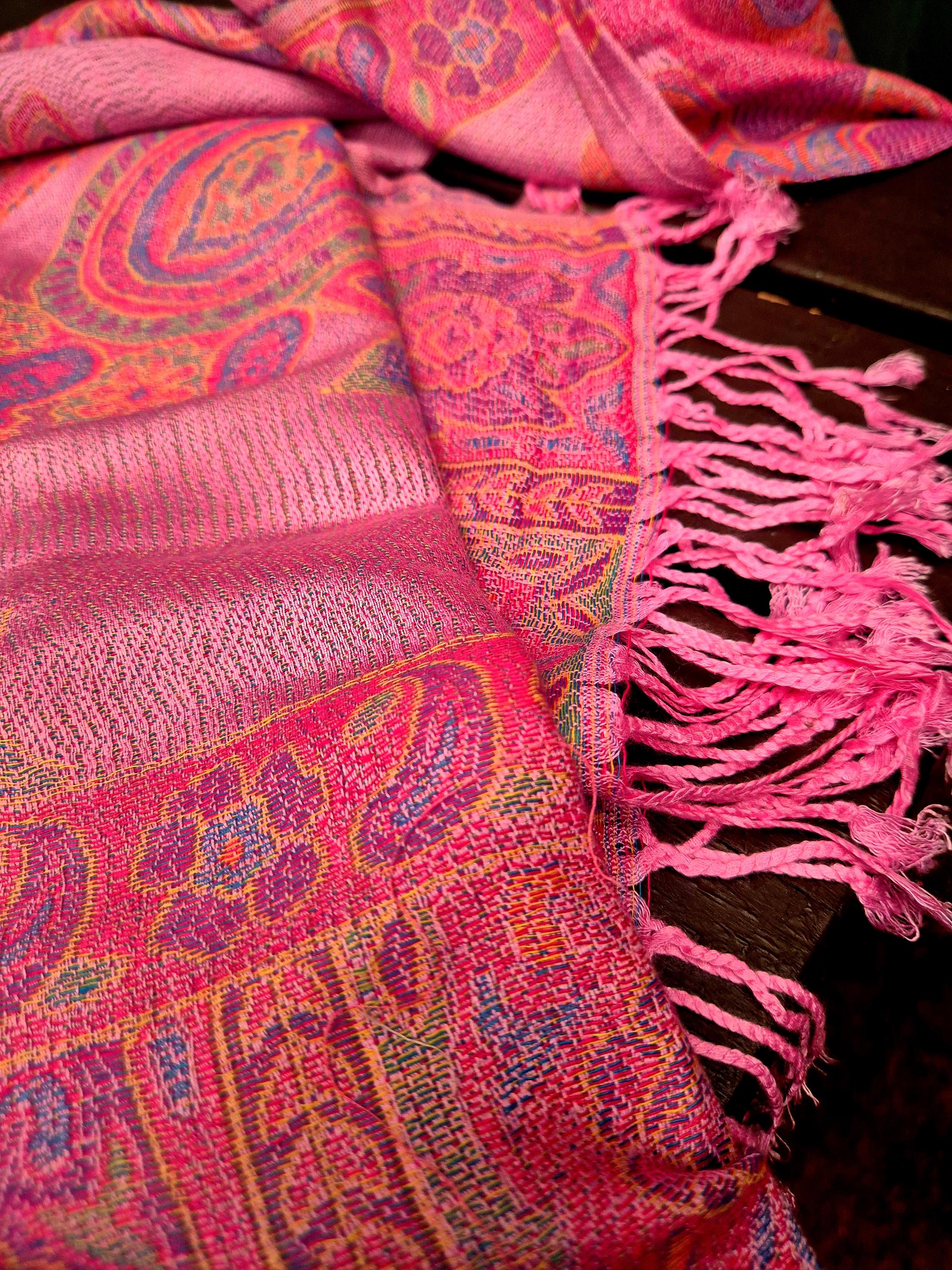 Cashmere Scarf/Headscarf Embroidered Pink
