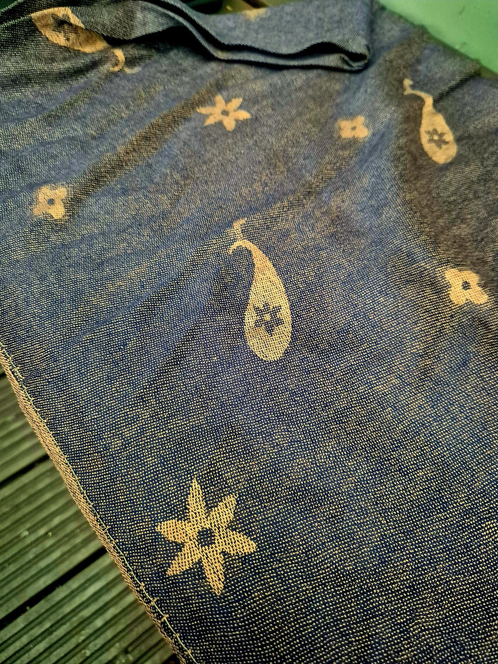 Cashmere Scarf/Headscarf Embroidered Blue and Gold