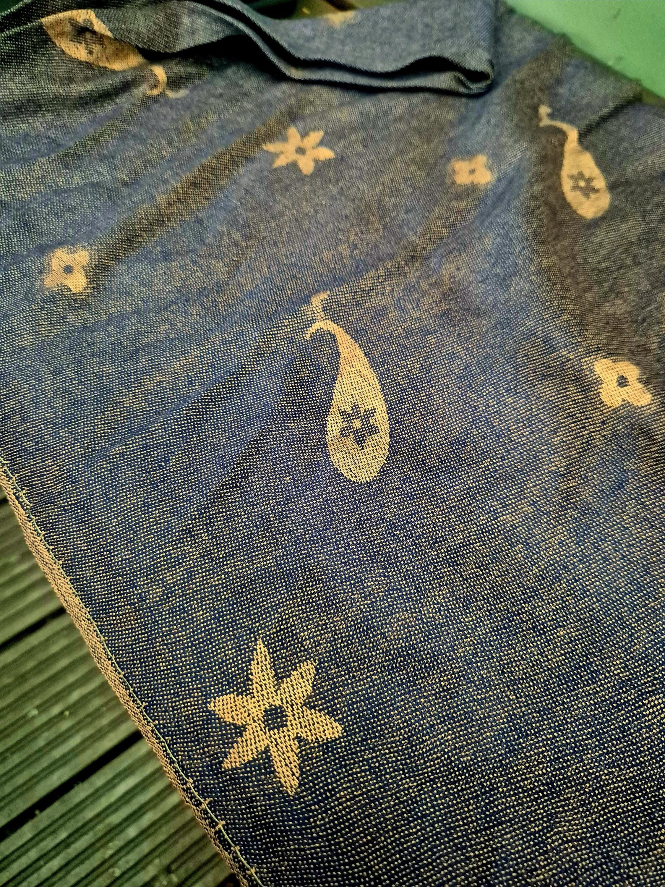 Cashmere Scarf/Headscarf Embroidered Blue and Gold