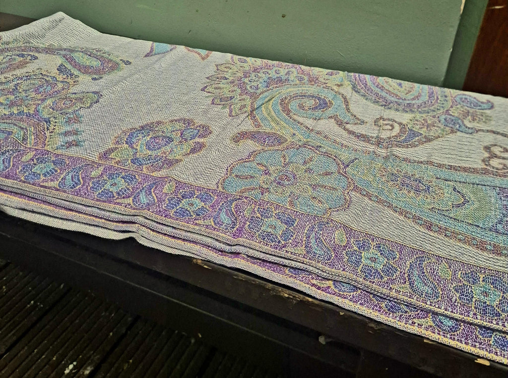 Cashmere Scarf/Headscarf Embroidered Blue