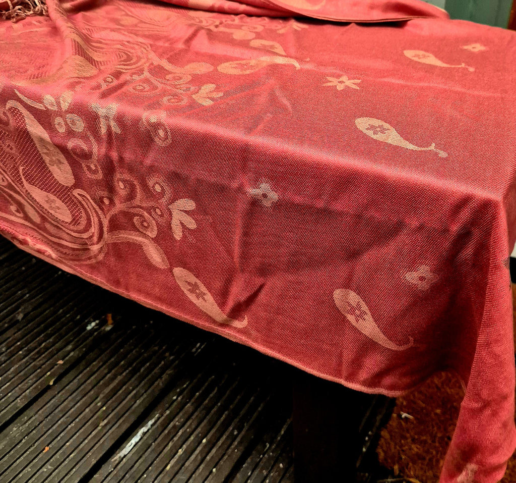 Cashmere Keffiyeh Style Scarf/Headscarf Embroidered Red