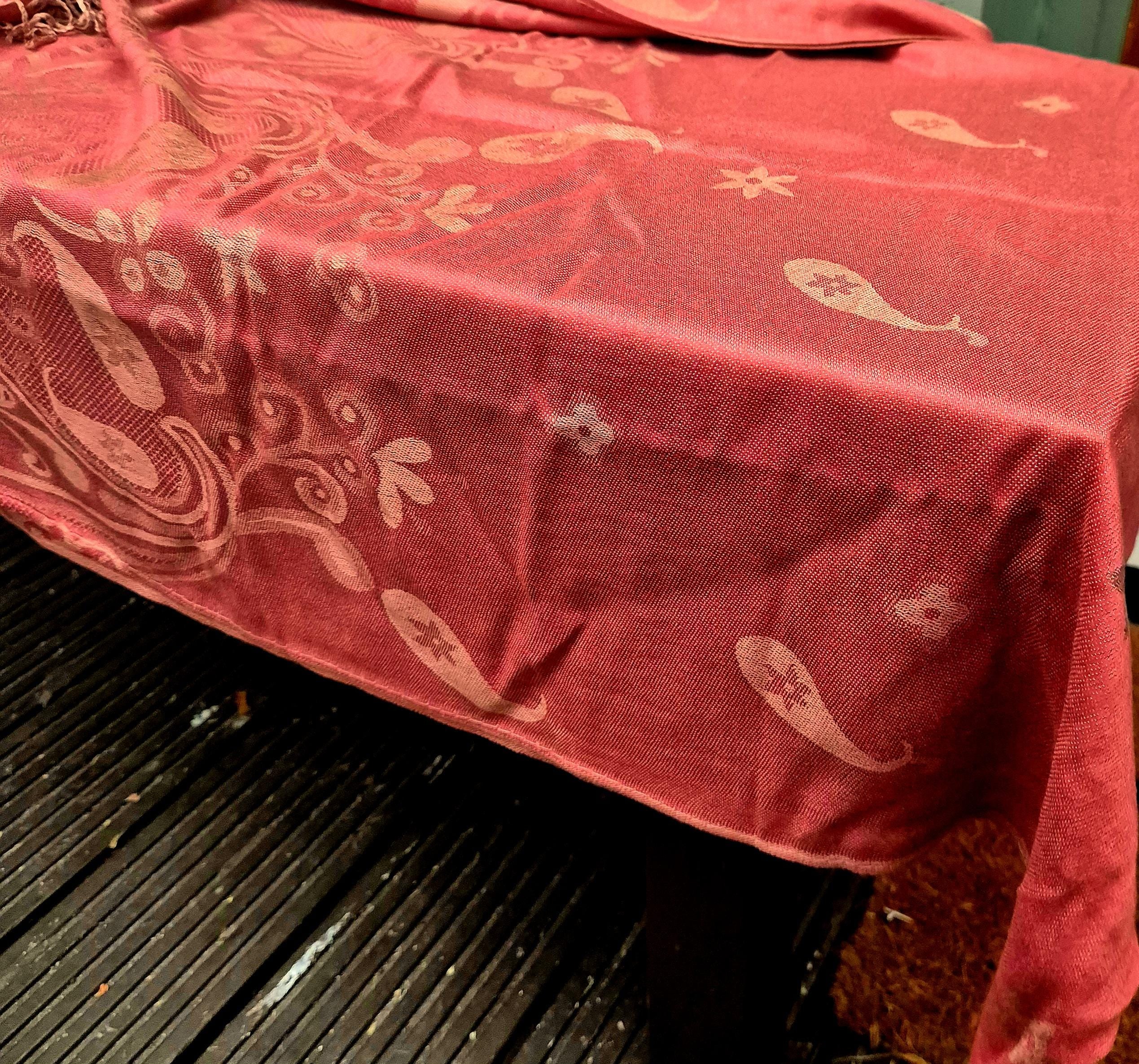 Cashmere Keffiyeh Style Scarf/Headscarf Embroidered Red