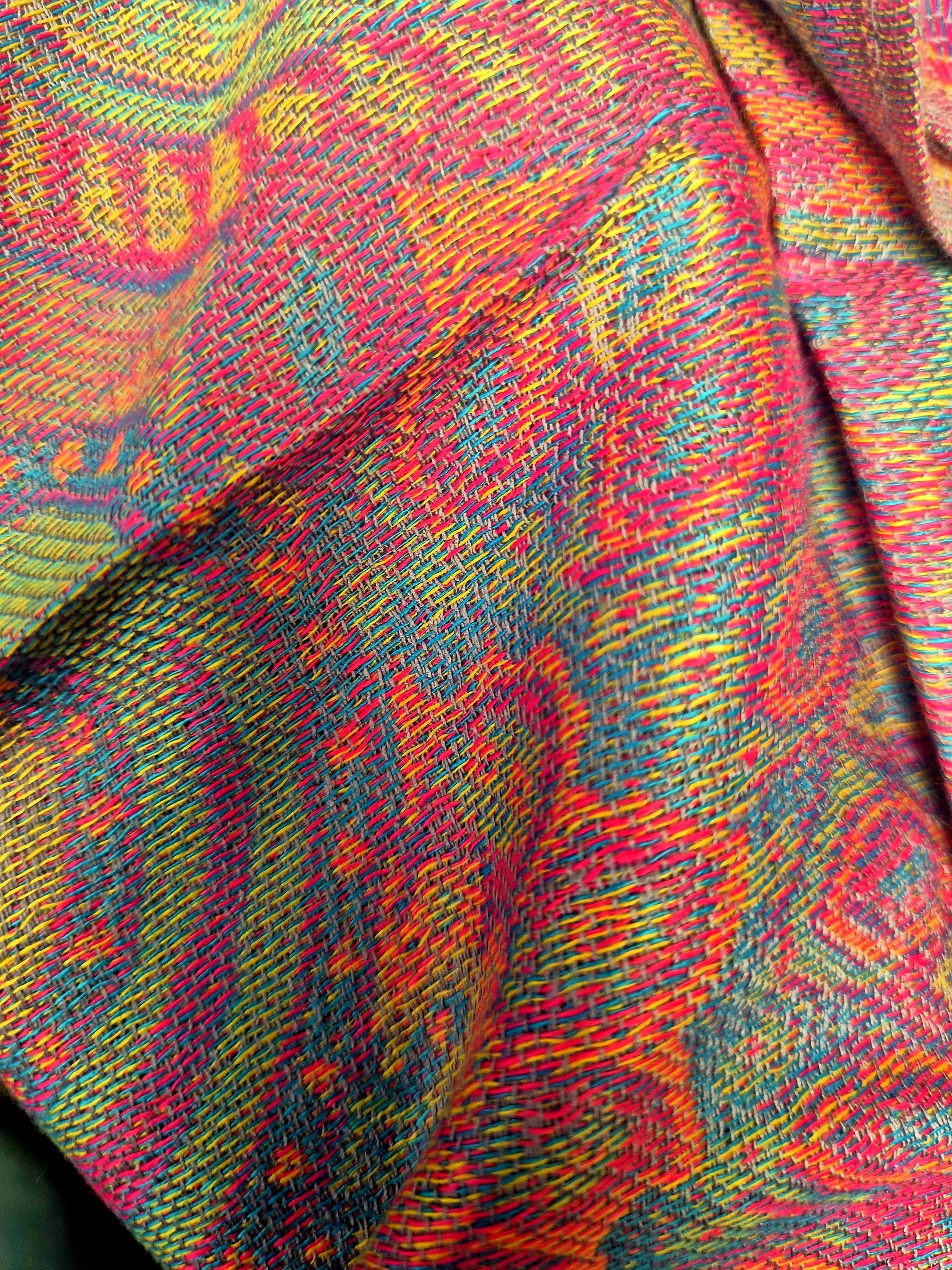 Cashmere Scarf/Headscarf Embroidered Pink and Multicoloured