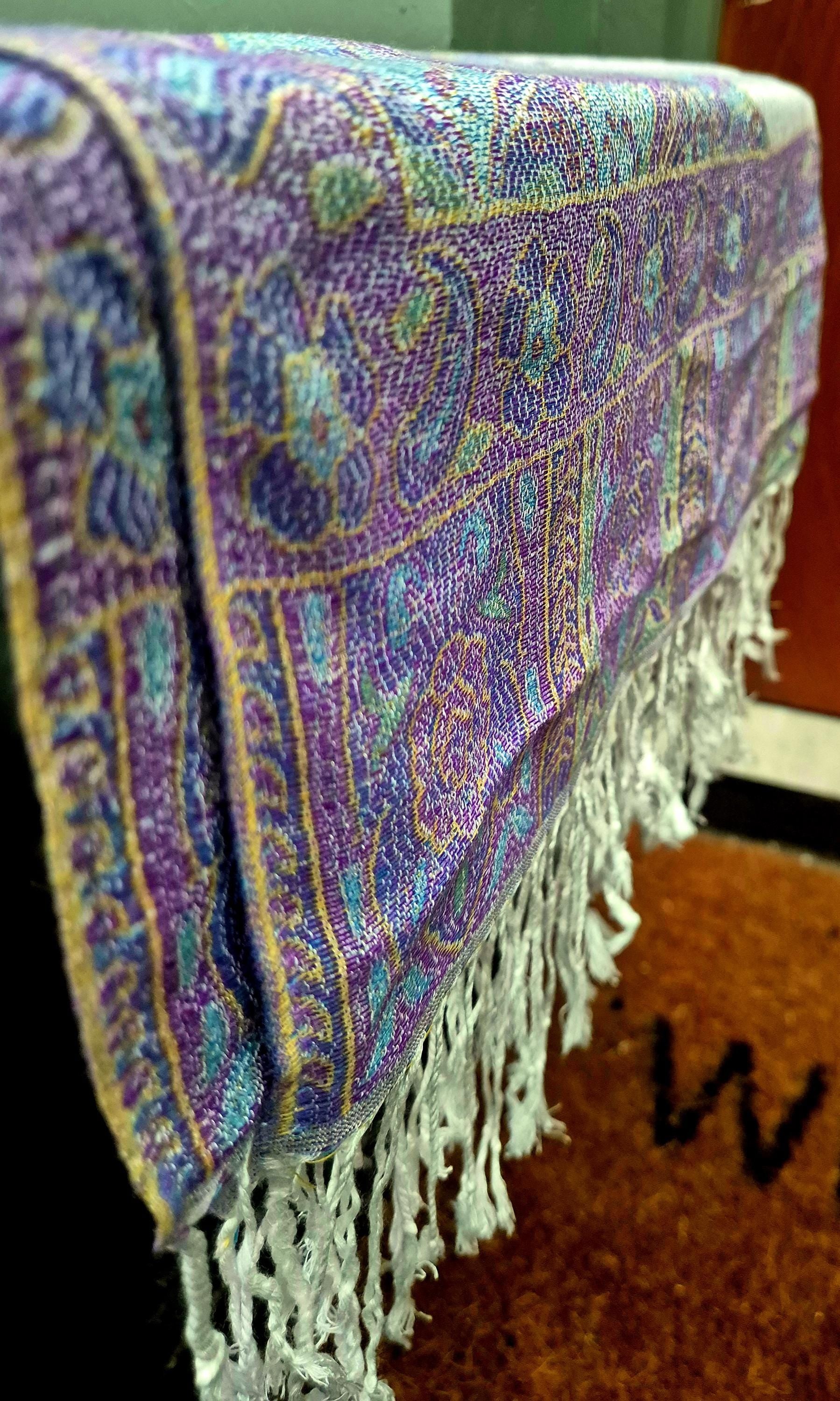 Cashmere Scarf/Headscarf Embroidered Blue