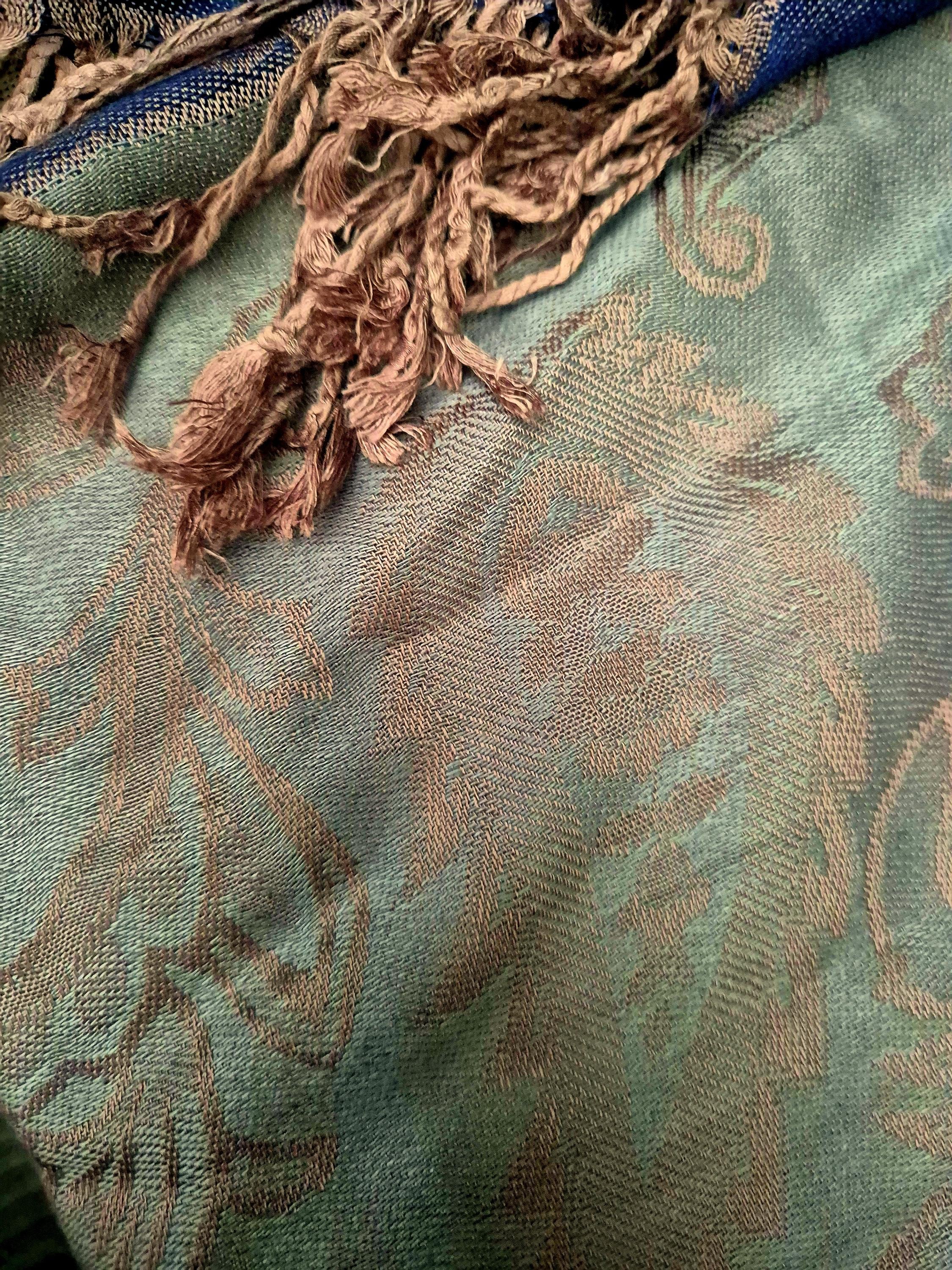 Cashmere Scarf/Headscarf Embroidered Blue