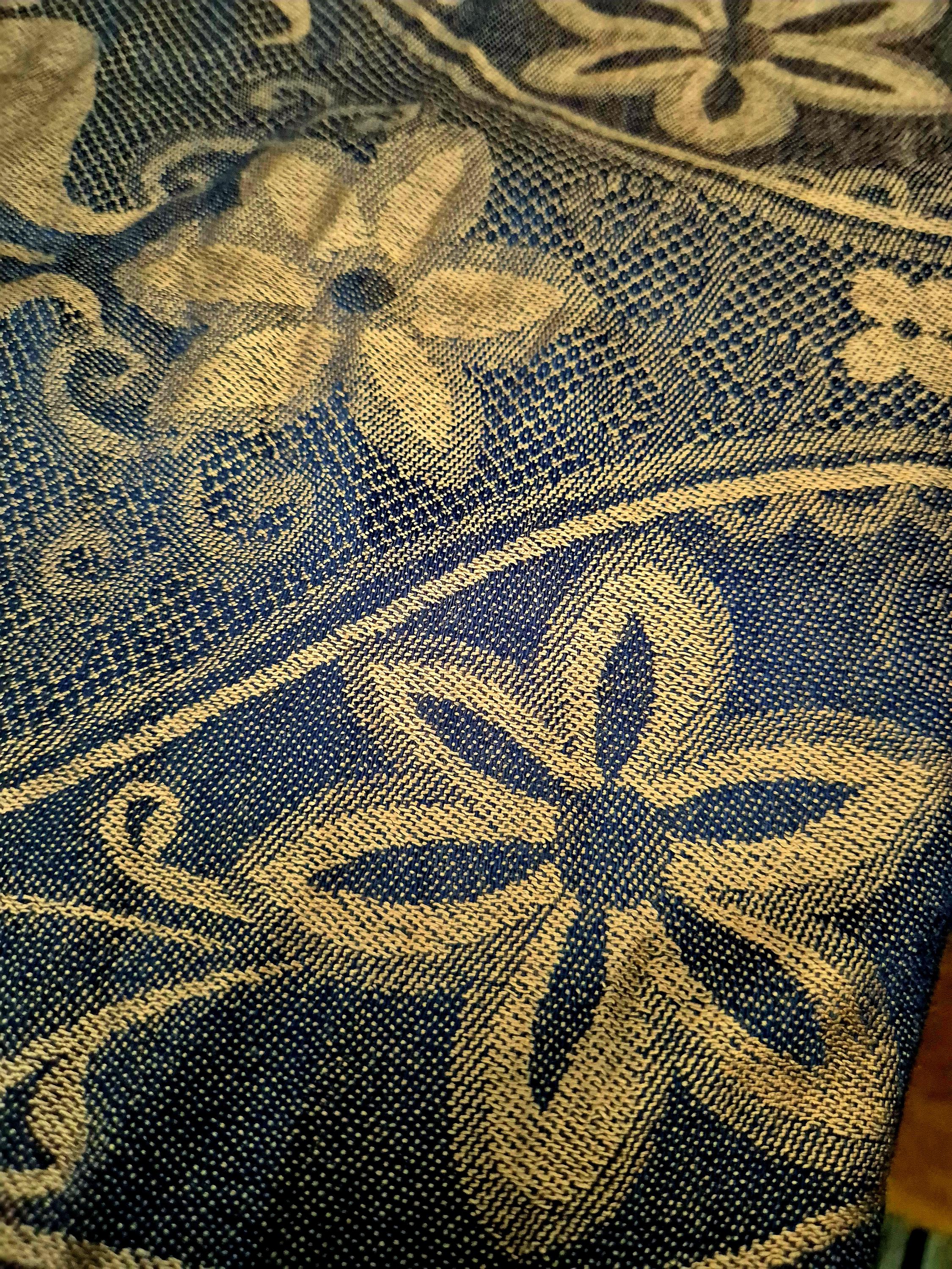 Cashmere Scarf/Headscarf Embroidered Blue and Gold
