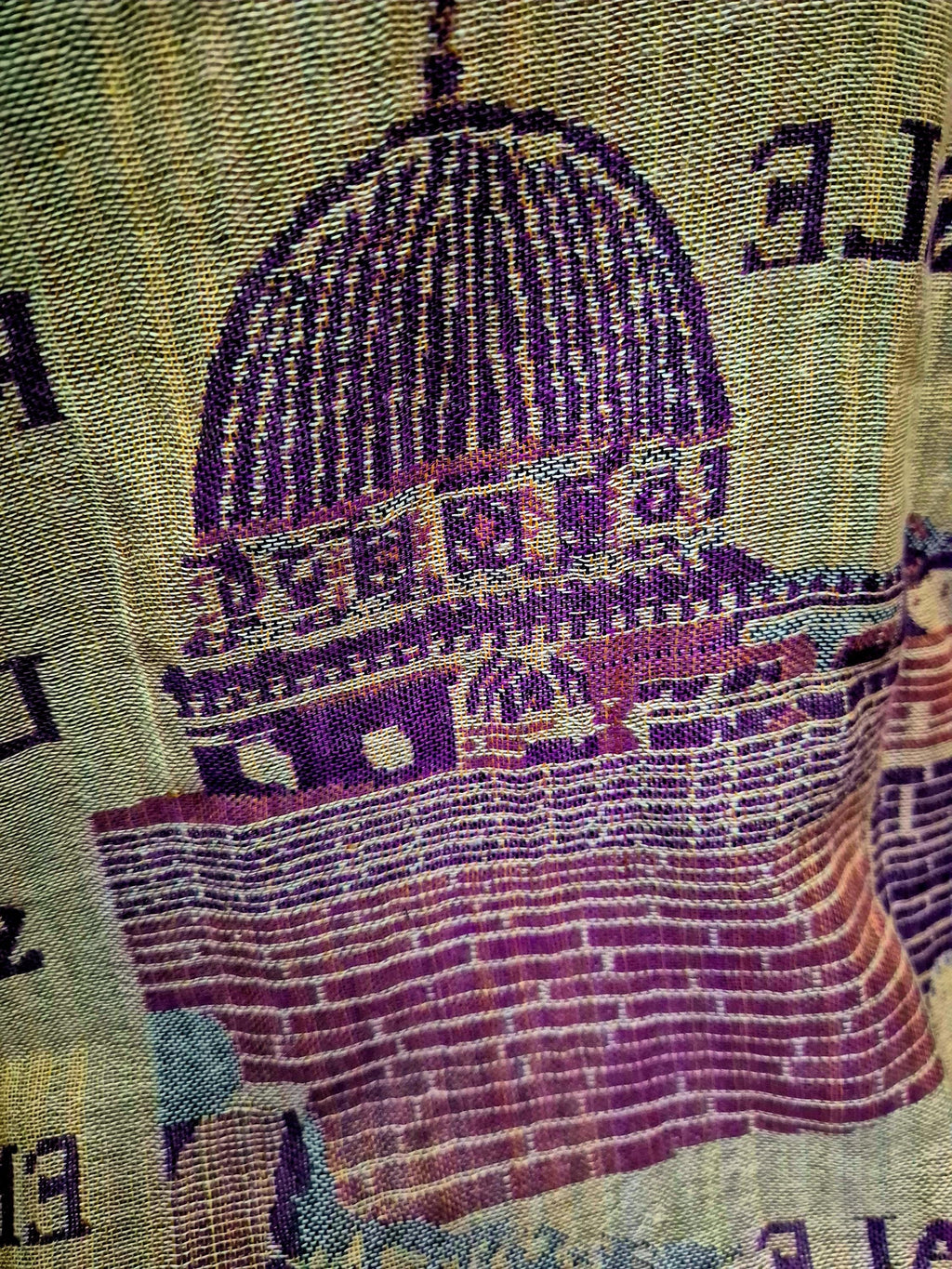 Cashmere Keffiyeh Style Scarf/Headscarf Embroidered Purple and Gold