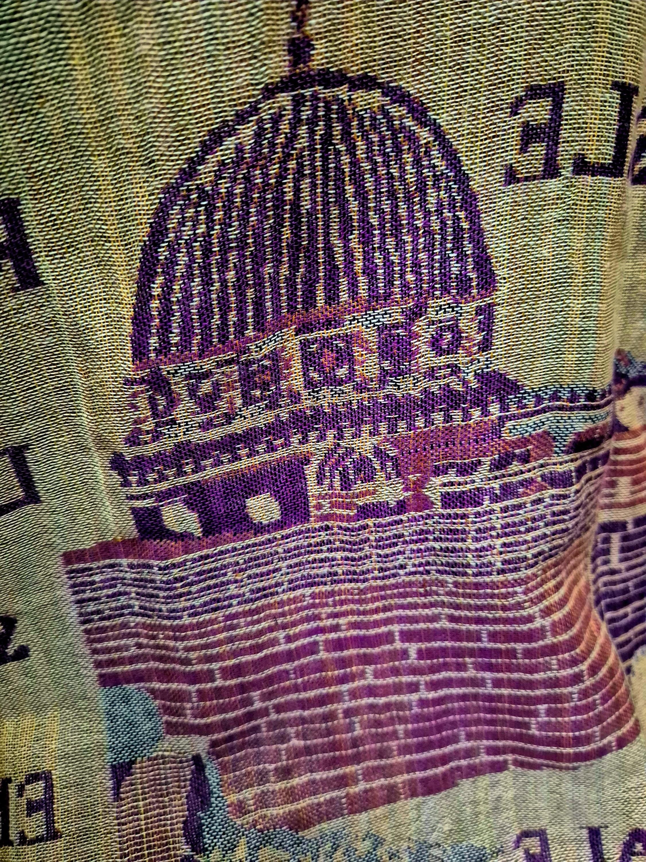 Cashmere Keffiyeh Style Scarf/Headscarf Embroidered Purple and Gold