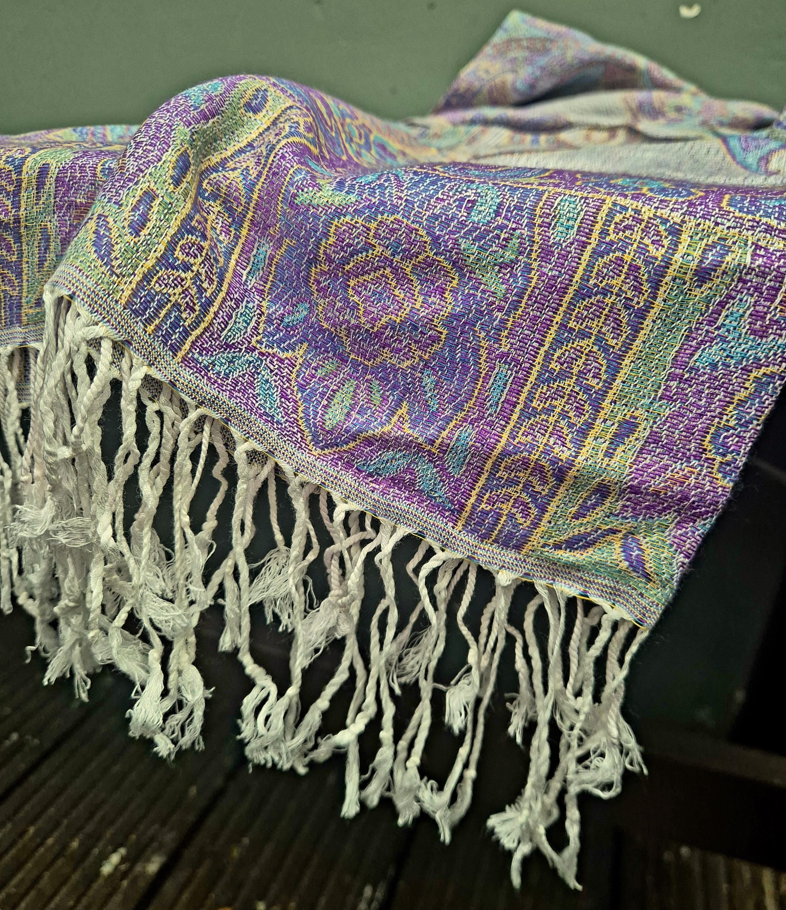 Cashmere Scarf/Headscarf Embroidered Blue