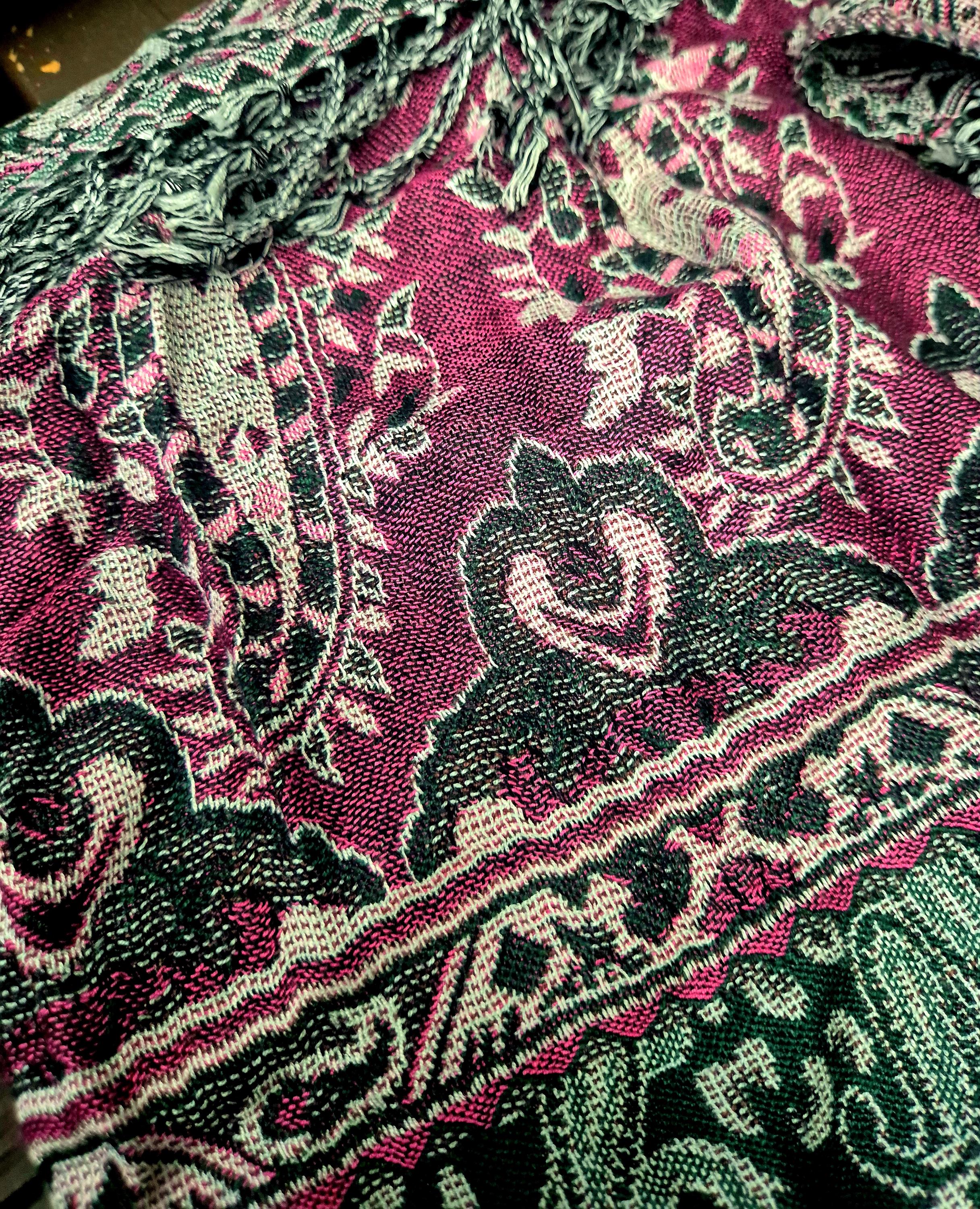 Cashmere Scarf/Headscarf Embroidered Green and Purple