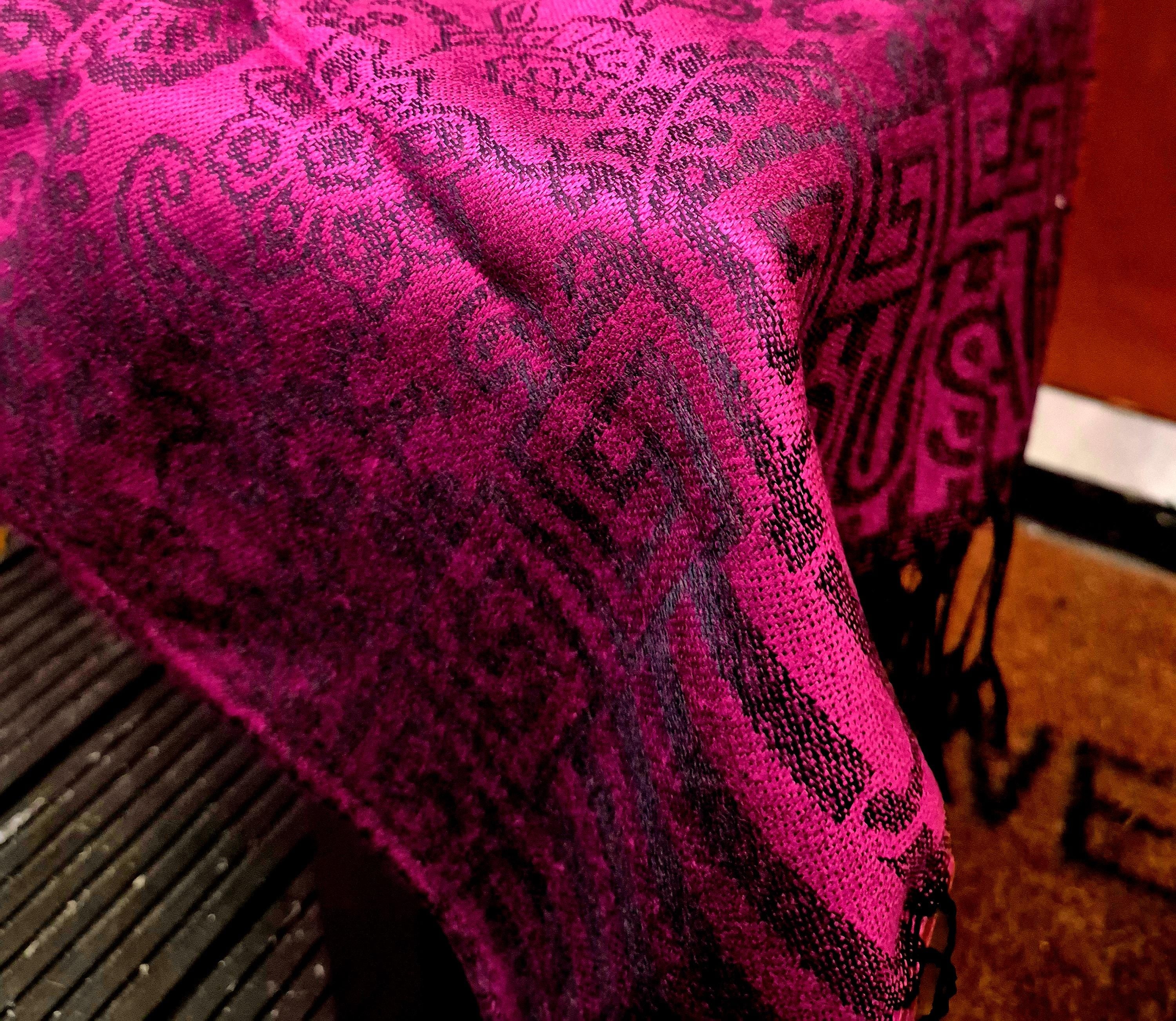 Cashmere Keffiyeh Style Scarf/Headscarf Embroidered Purple/Pink