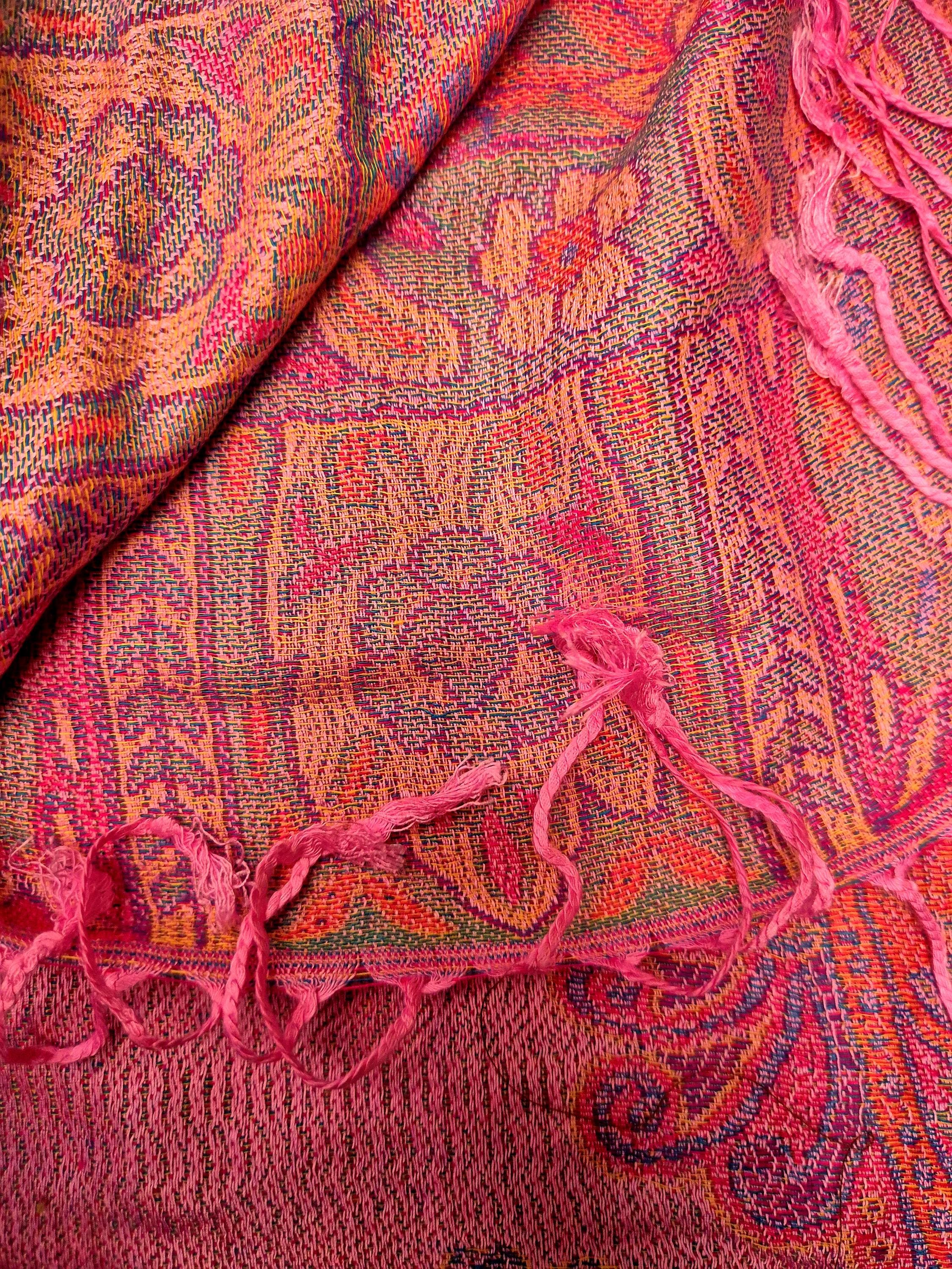 Cashmere Scarf/Headscarf Embroidered Pink