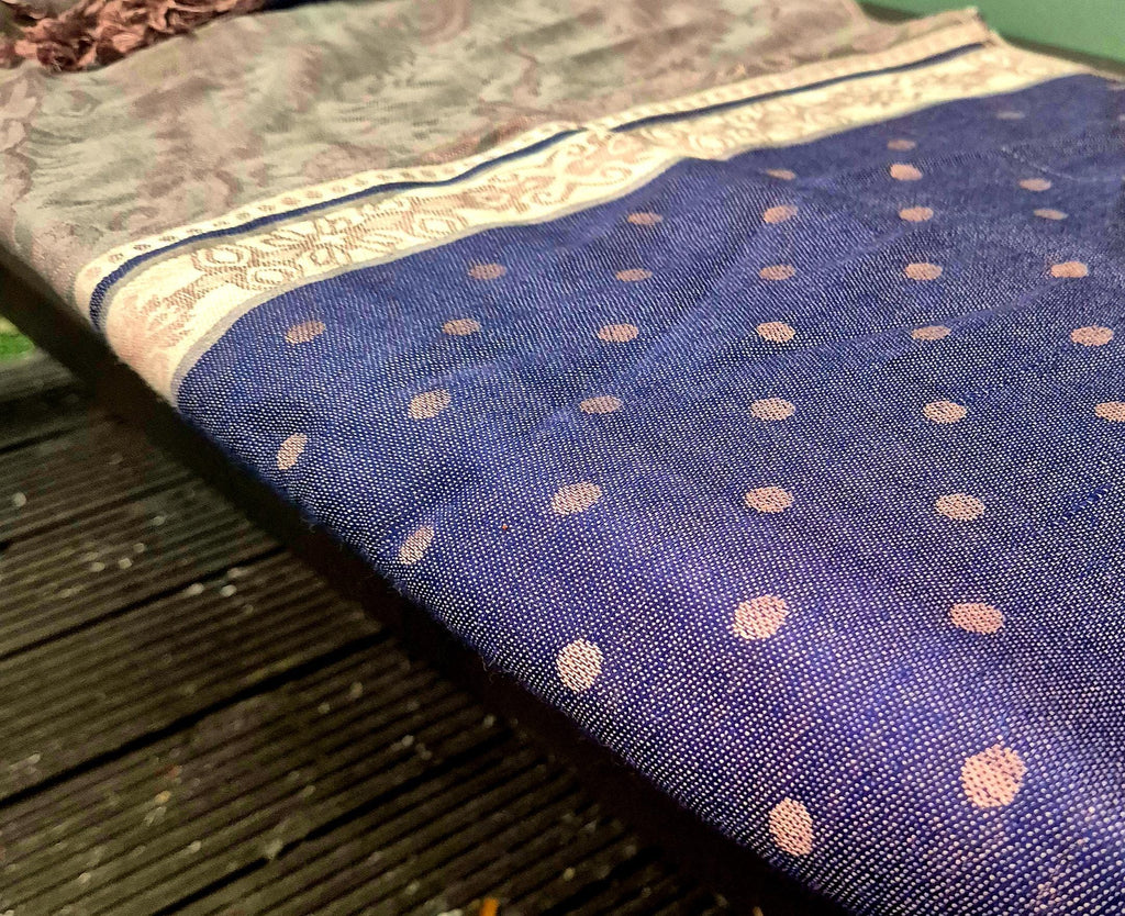 Cashmere Scarf/Headscarf Embroidered Blue