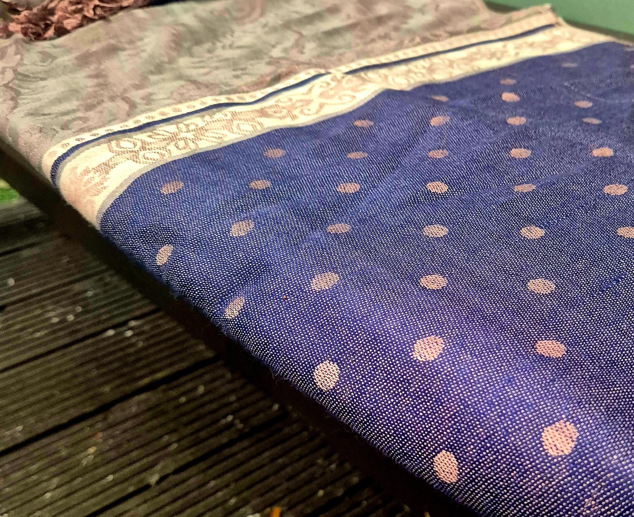 Cashmere Scarf/Headscarf Embroidered Blue