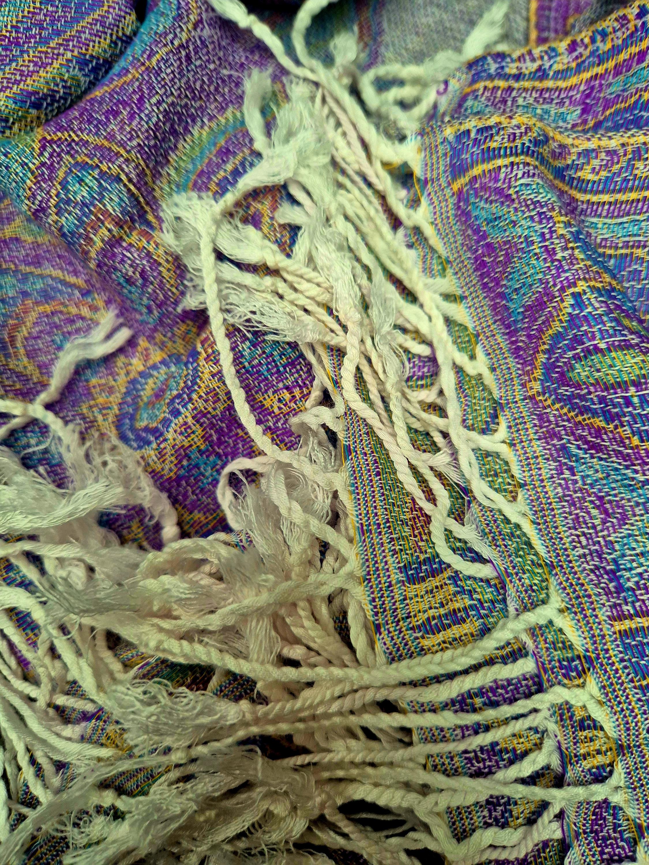 Cashmere Scarf/Headscarf Embroidered Blue