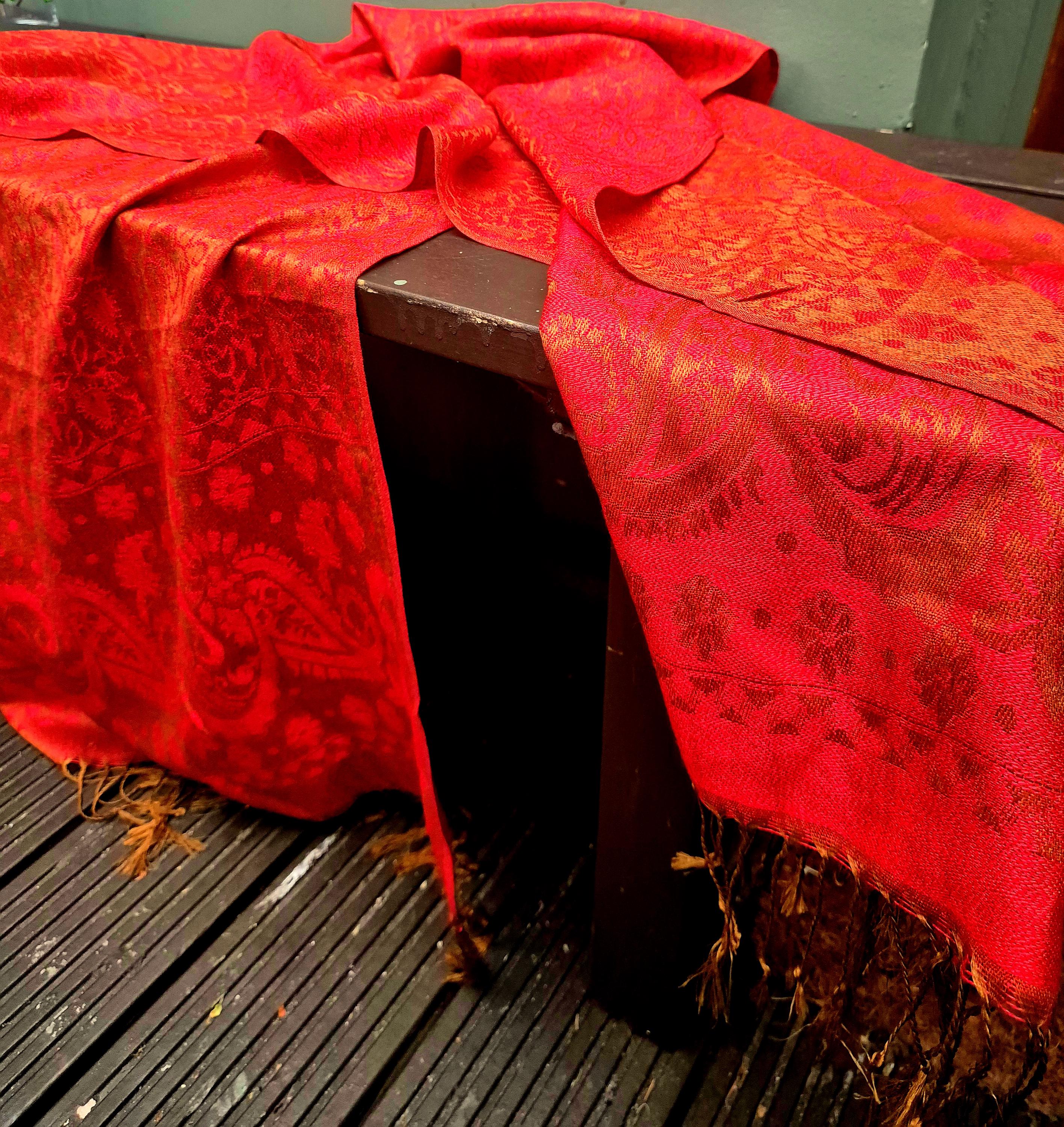 Cashmere Keffiyeh Style Scarf/Headscarf Gold and Red