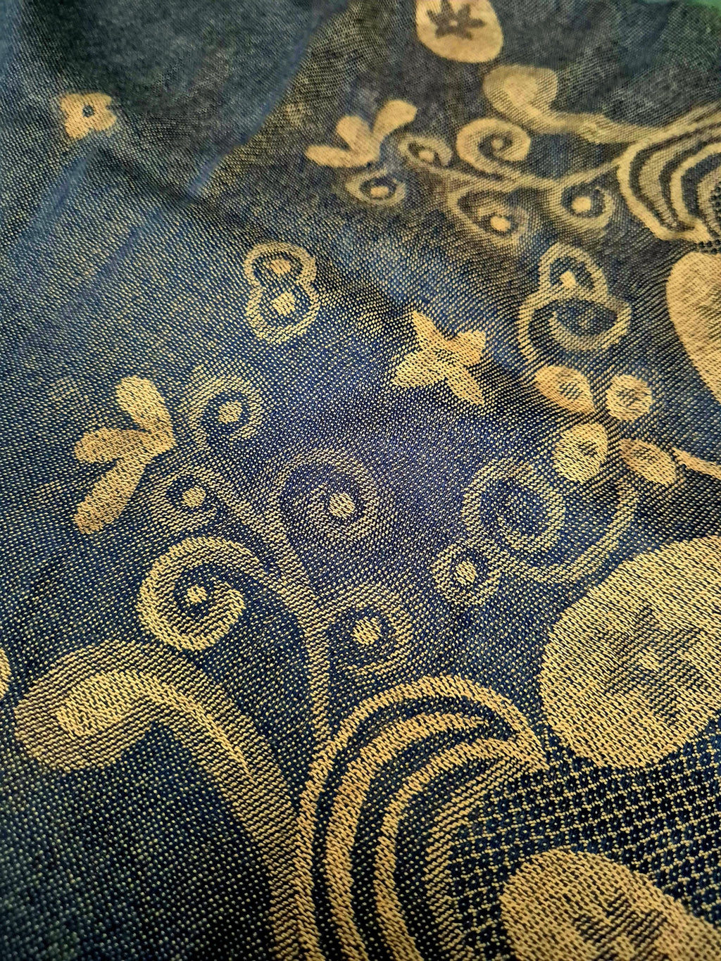 Cashmere Scarf/Headscarf Embroidered Blue and Gold