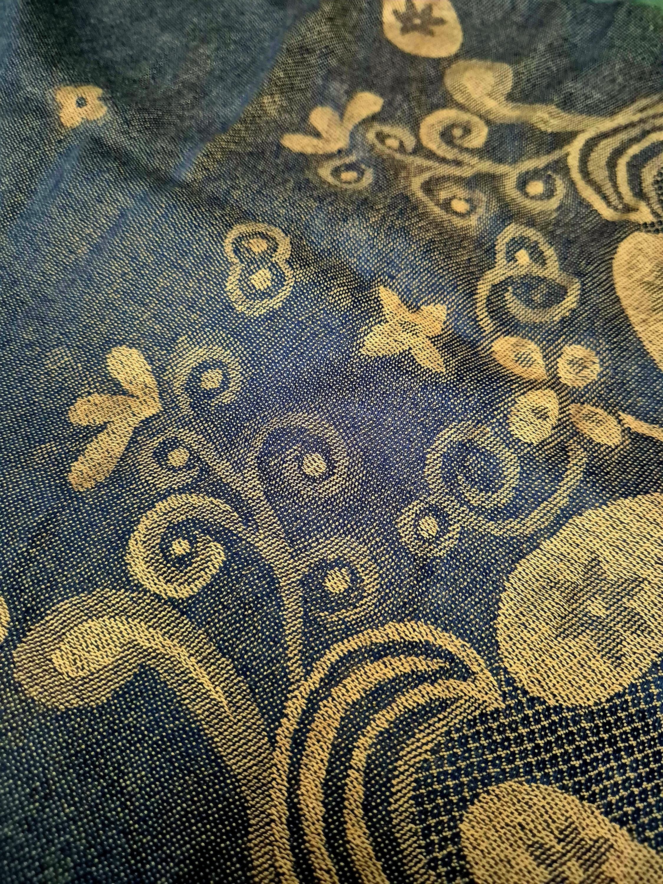 Cashmere Scarf/Headscarf Embroidered Blue and Gold