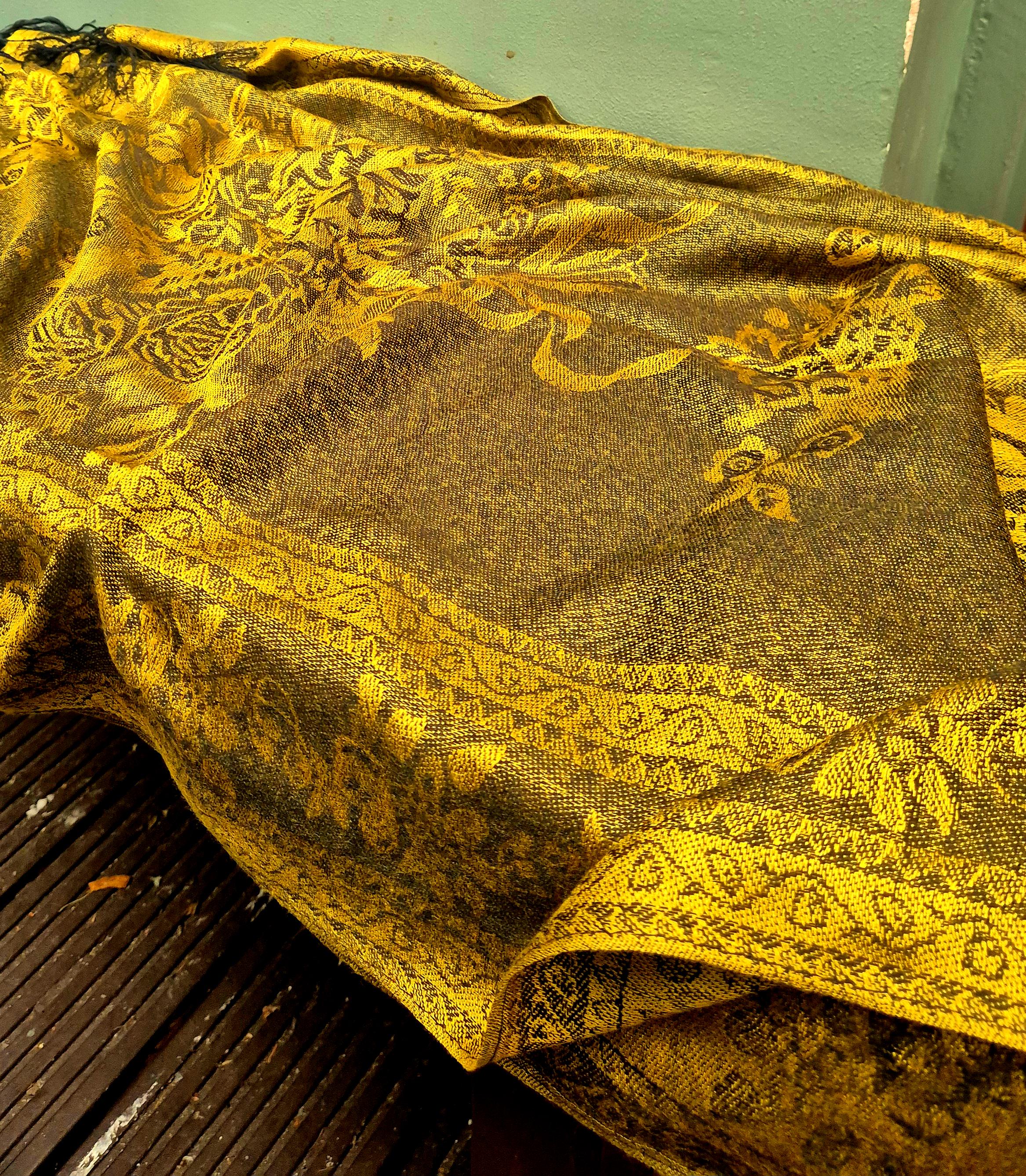 Cashmere Scarf/Headscarf Embroidered Gold