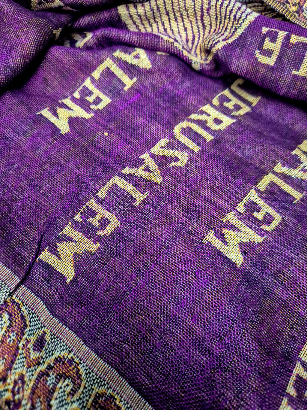 Cashmere Keffiyeh Style Scarf/Headscarf Embroidered Purple and Gold