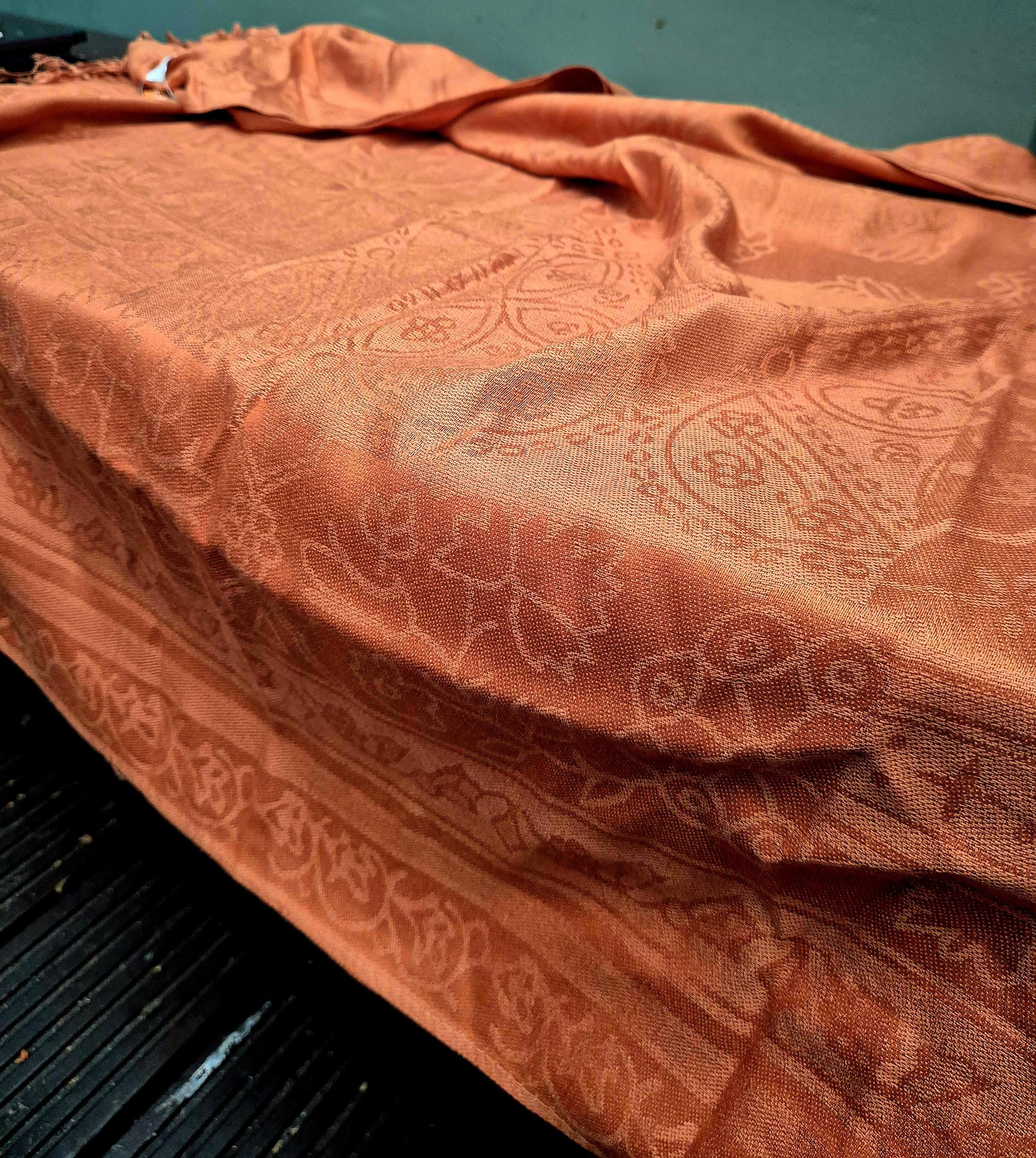 Cashmere Keffiyeh Style Scarf/Headscarf Embroidered Tan